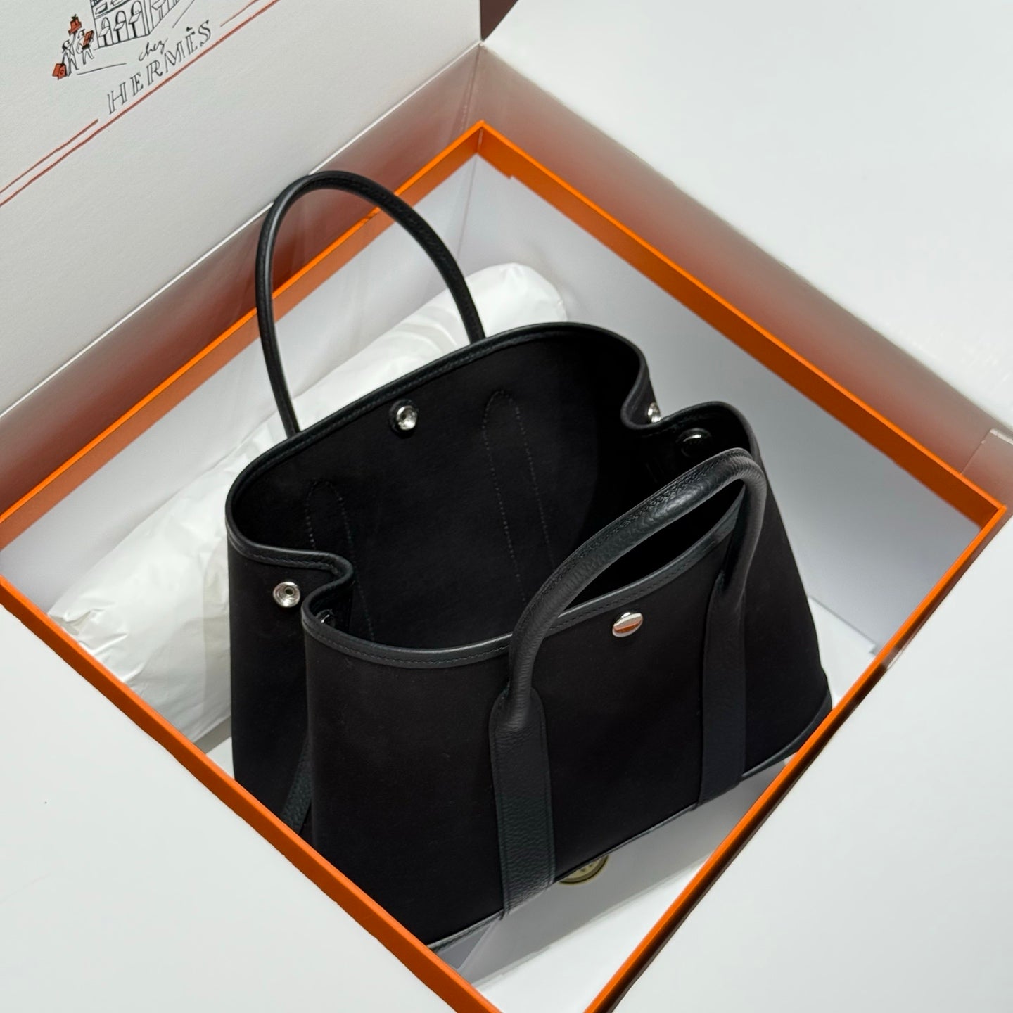 HM Garden Party 30cm Bag Black Togo Black Canvas