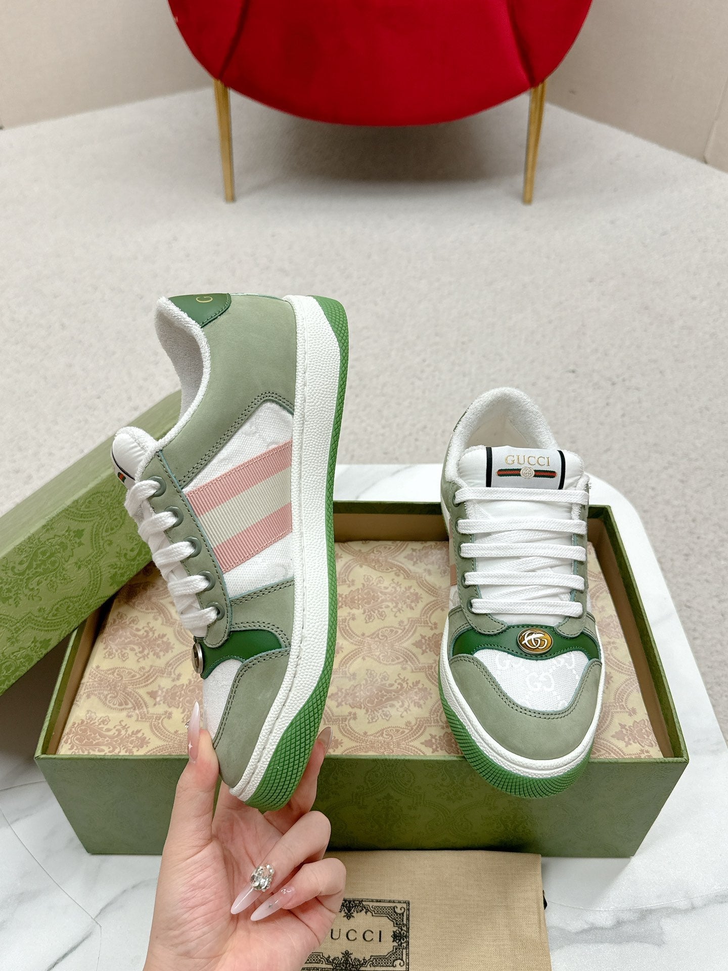 GG Sneaker Khaki Suede Green Calfskin