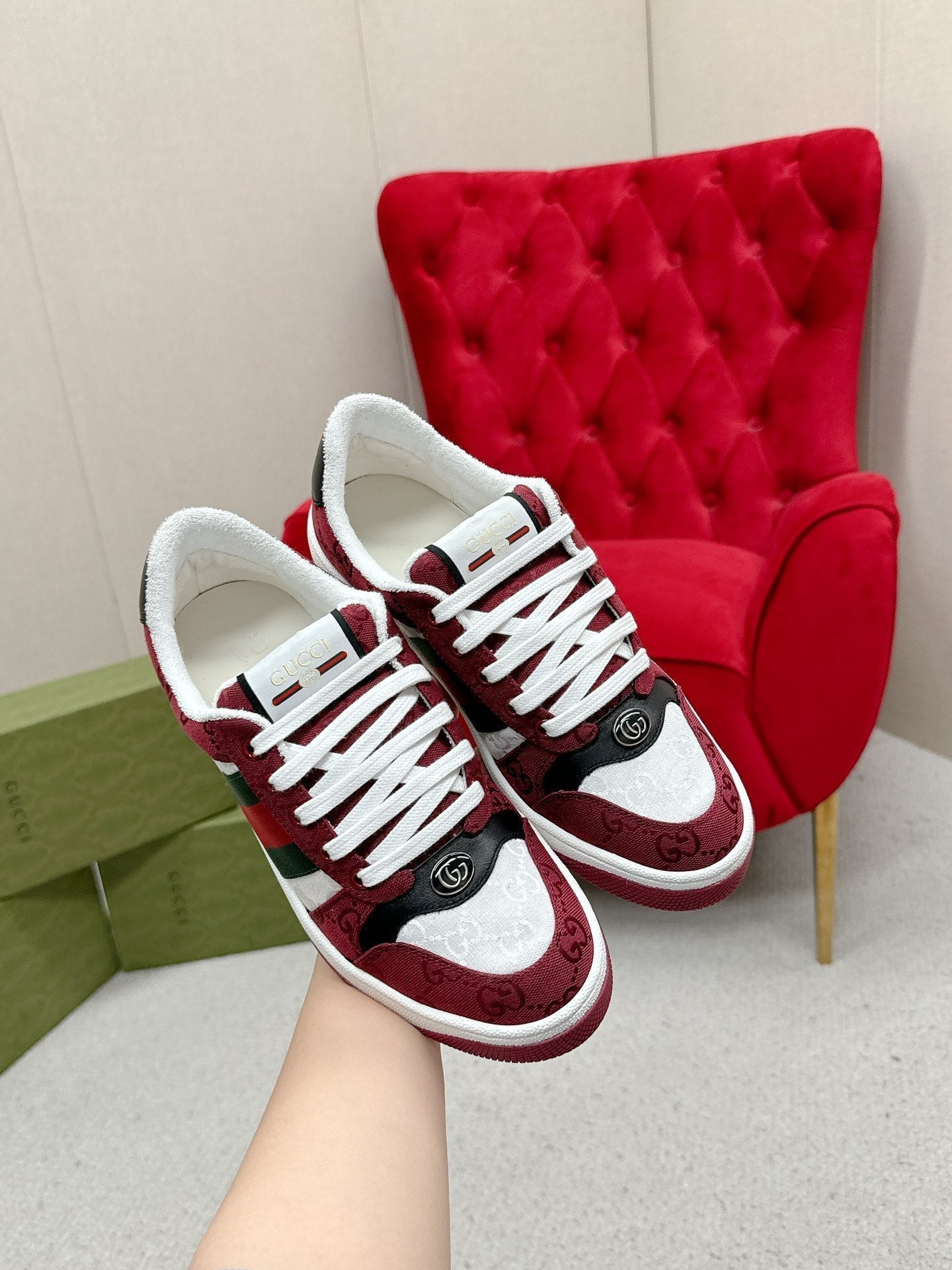GG Sneaker Burgundy White Canvas