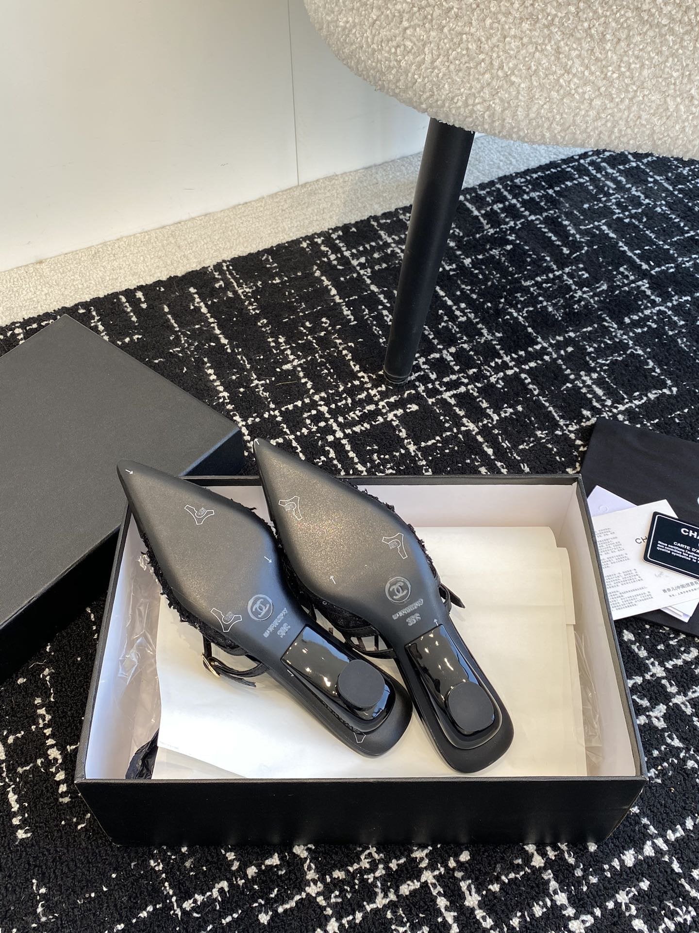 mule sandal black tweed lambskin