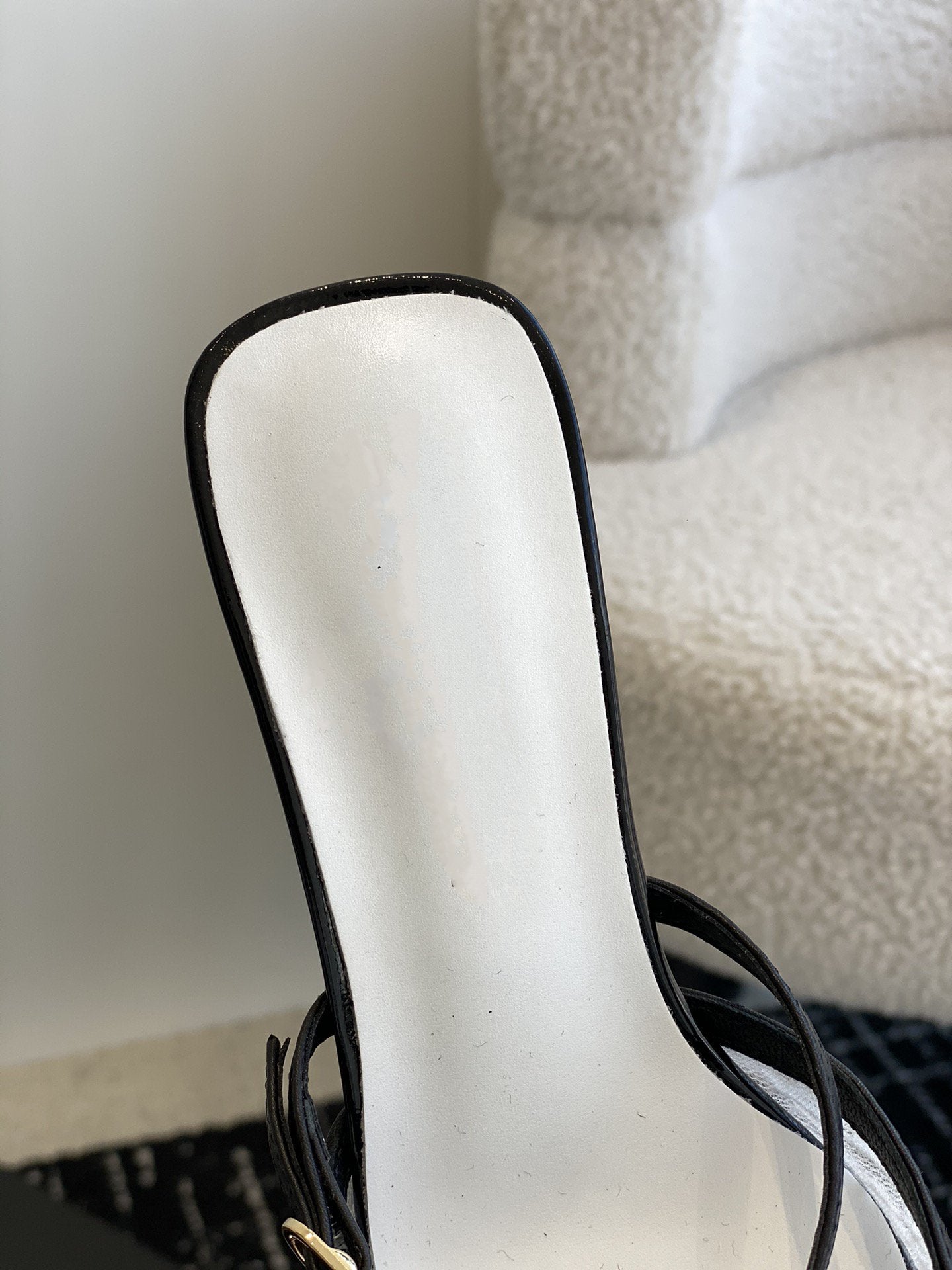 mule sandal white tweed black lambskin