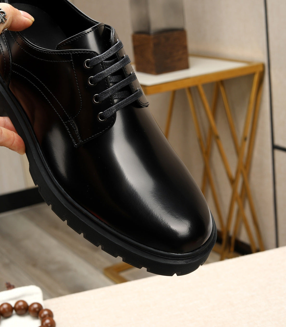 HM Men's Derby Shoes Black Calfskin 731289