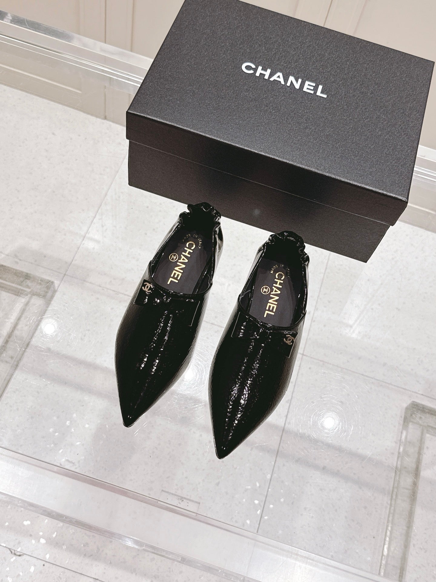 CC 25 Half-Mule Loafers Black Patent Leather 355669