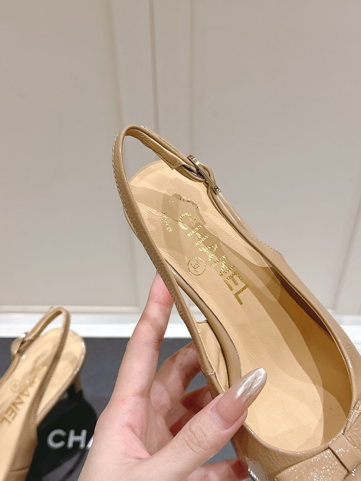 Chanel 25A Slingback Nude Patent  Calfskin 393071