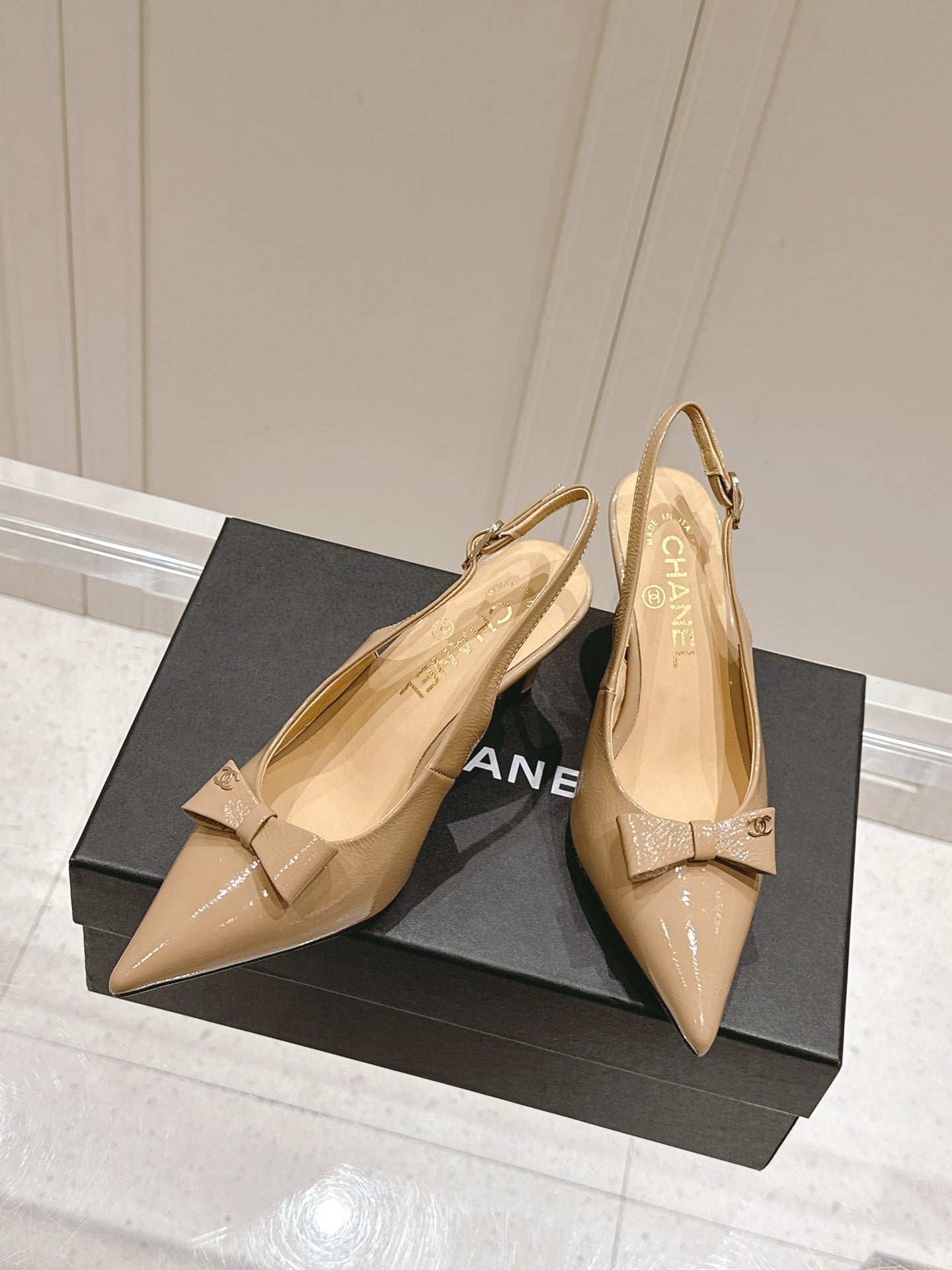 Chanel 25A Slingback Nude Patent  Calfskin 393071
