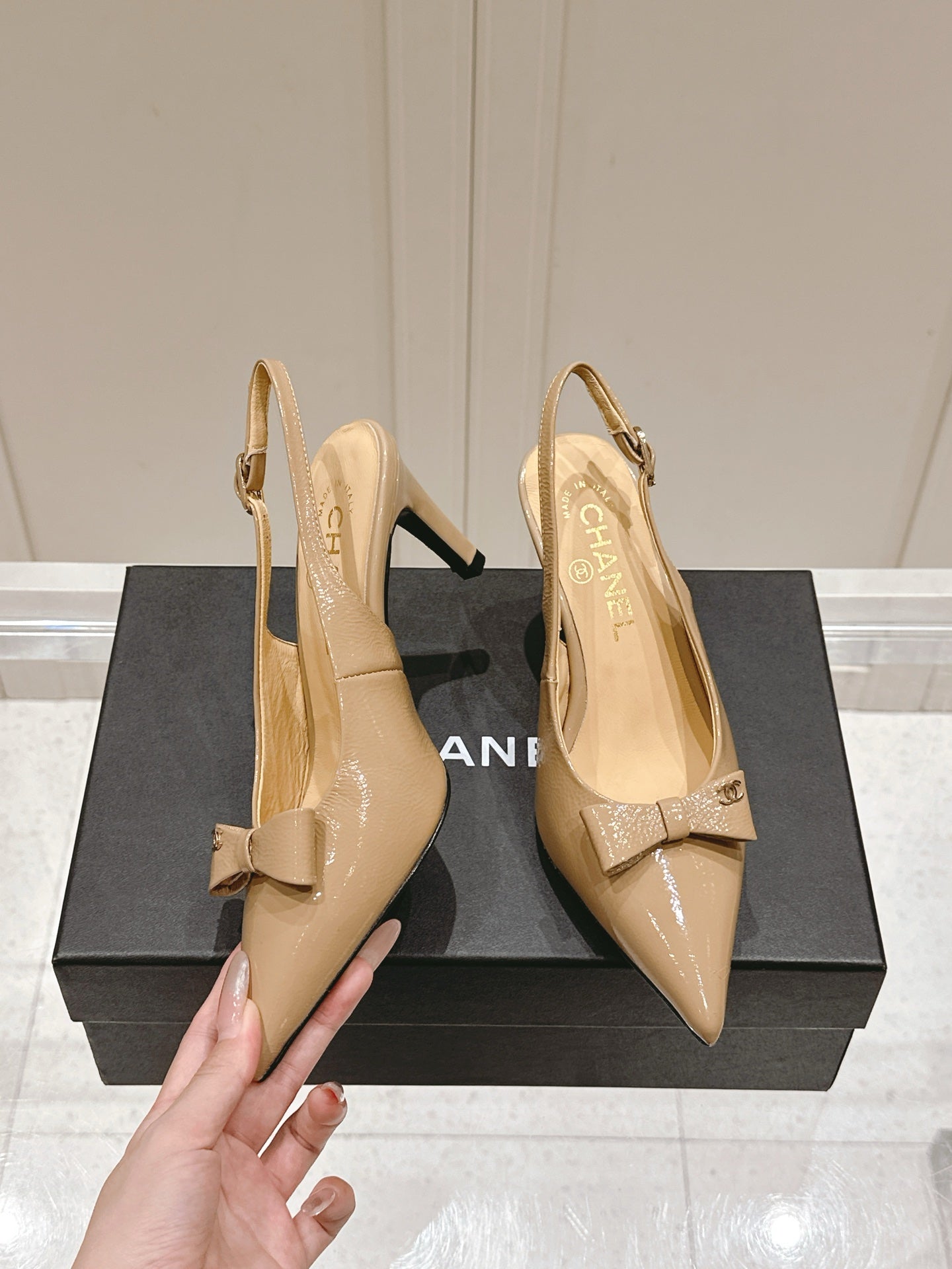 Chanel 25A Slingback Nude Patent  Calfskin 393071