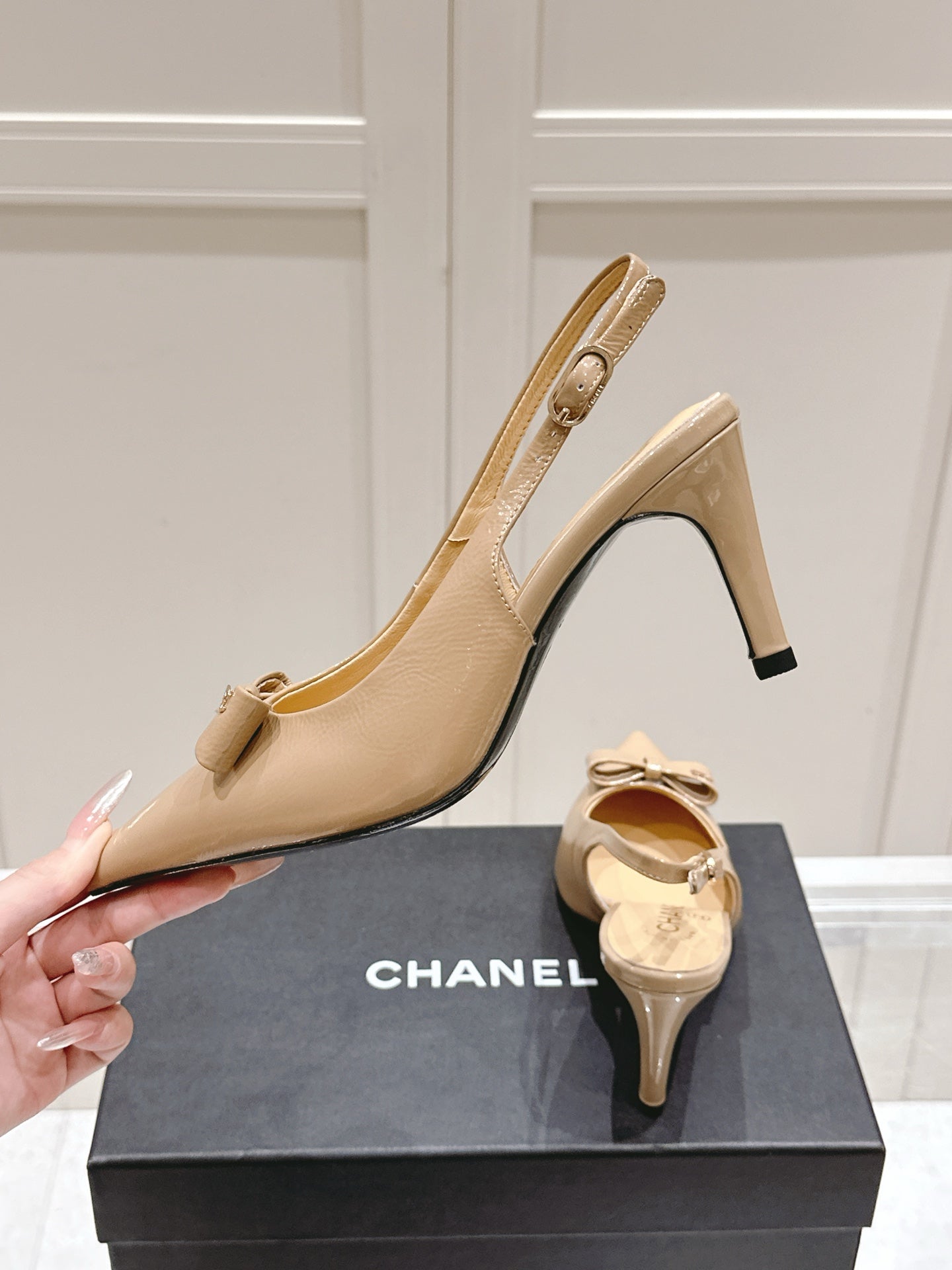 Chanel 25A Slingback Nude Patent  Calfskin 393071