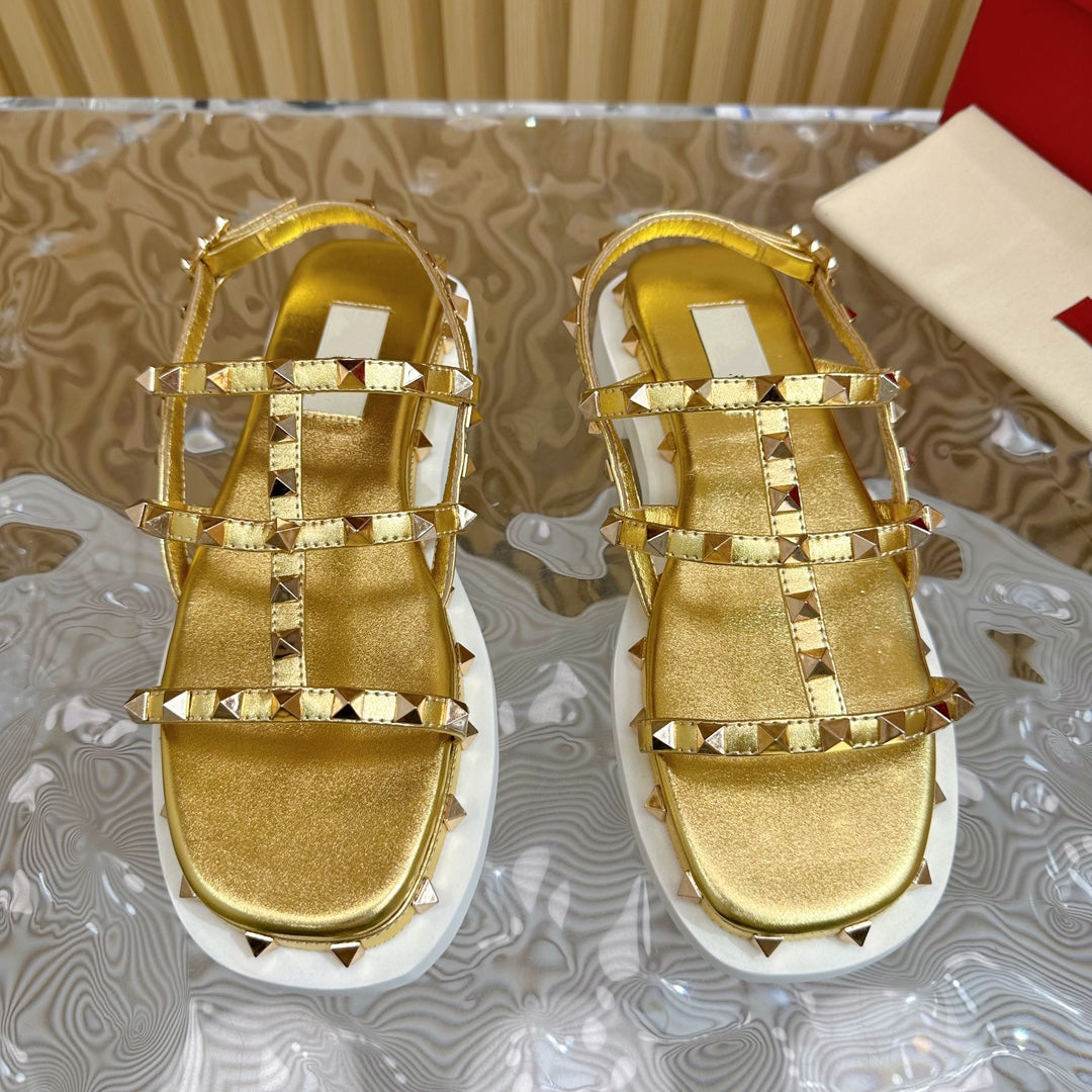 Rockstud M-Way Platform Sandal Gold Leather