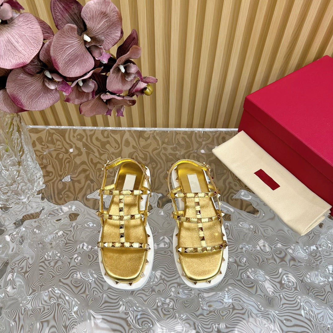 Rockstud M-Way Platform Sandal Gold Leather