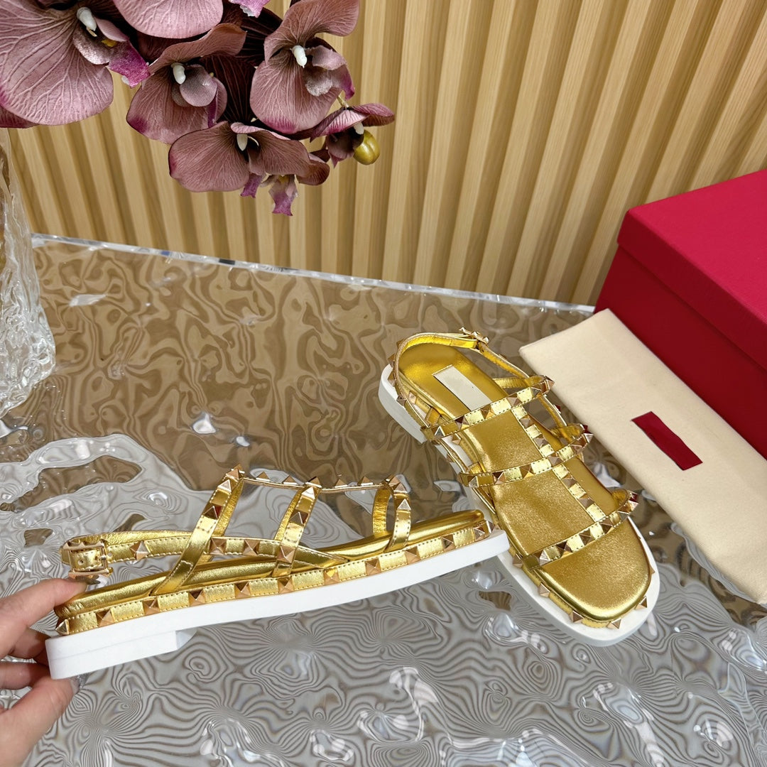 Rockstud M-Way Platform Sandal Gold Leather