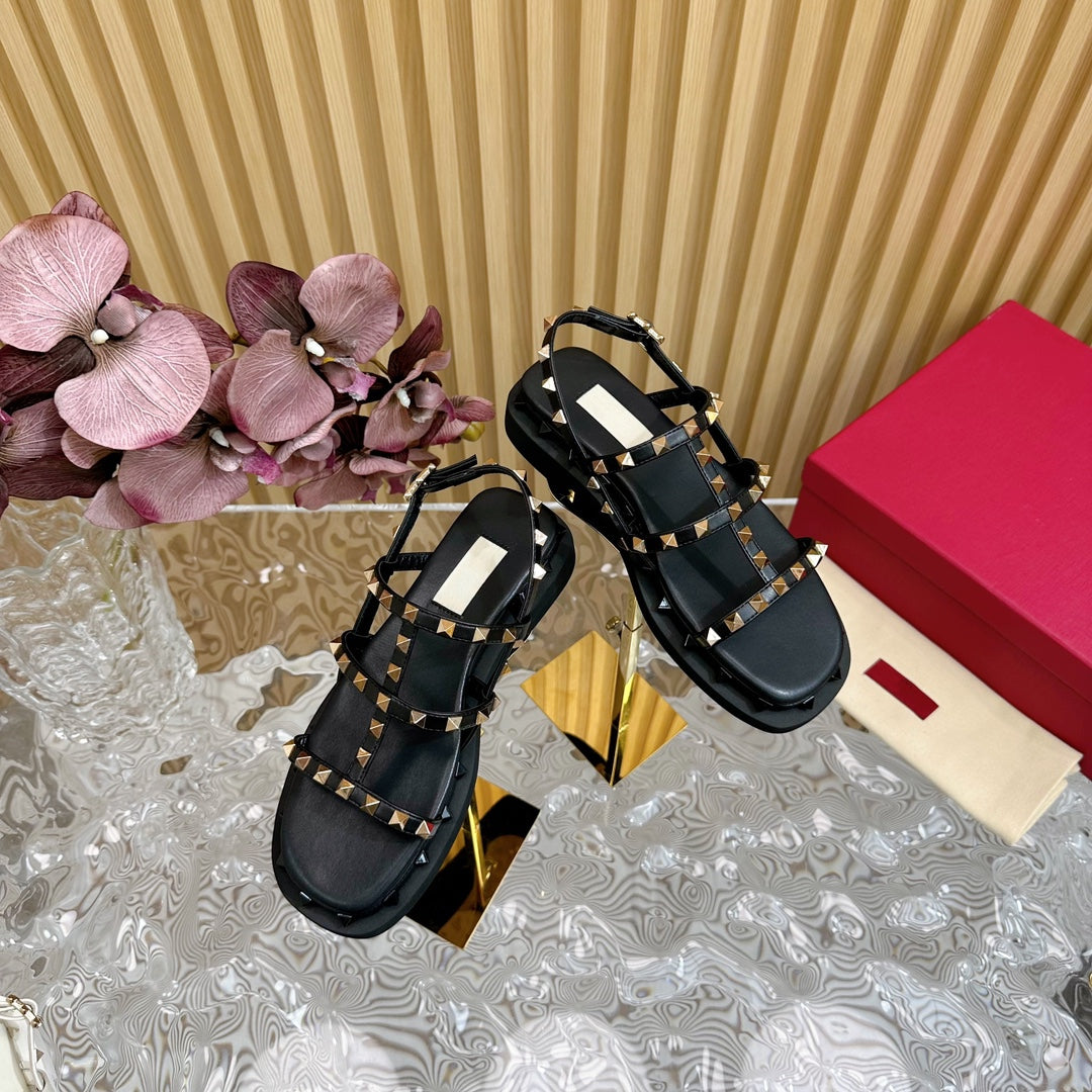 Rockstud M-Way Platform Sandal Black Leather