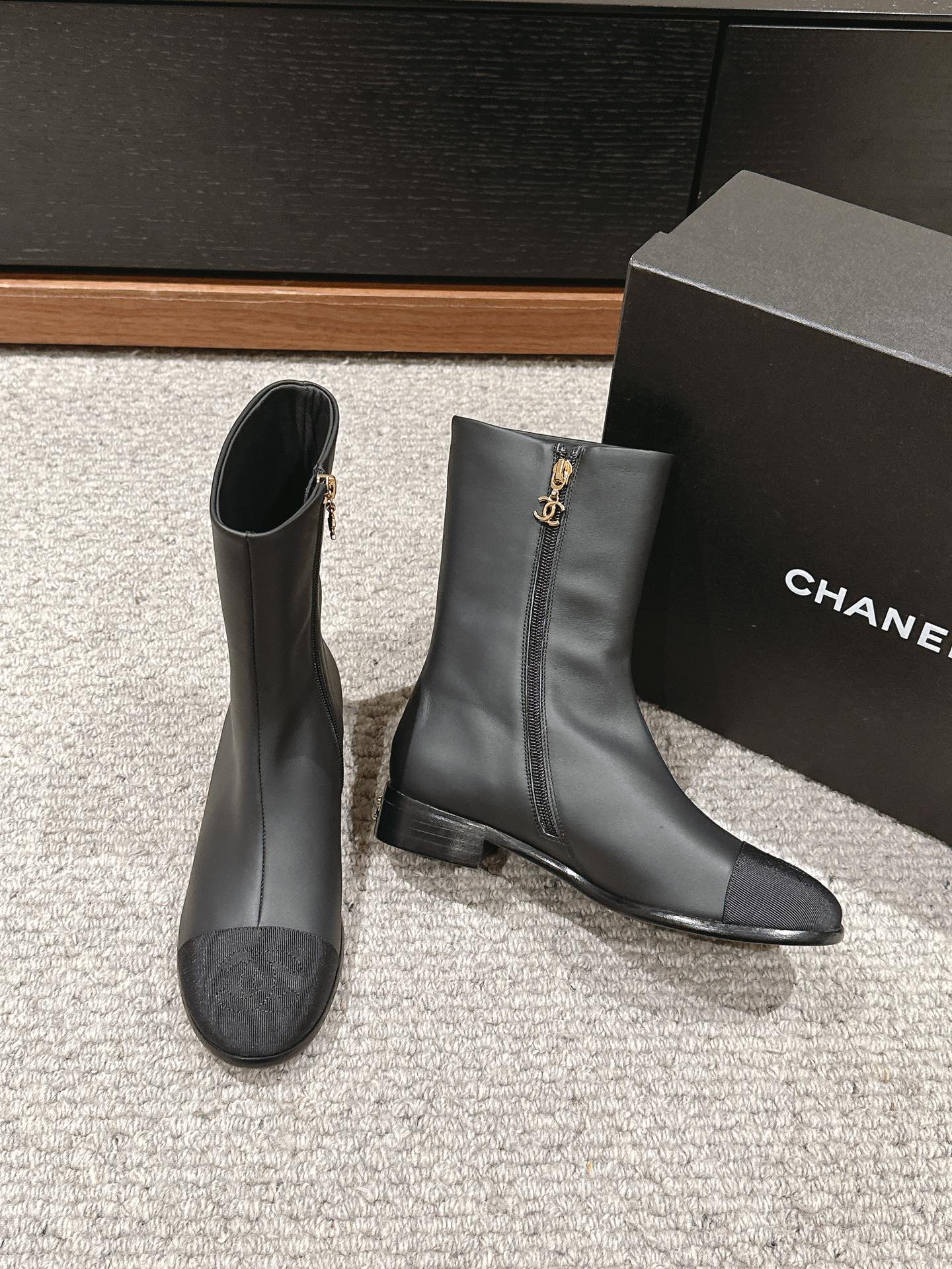 CC Short Boot Black Lambskin Grosgrain