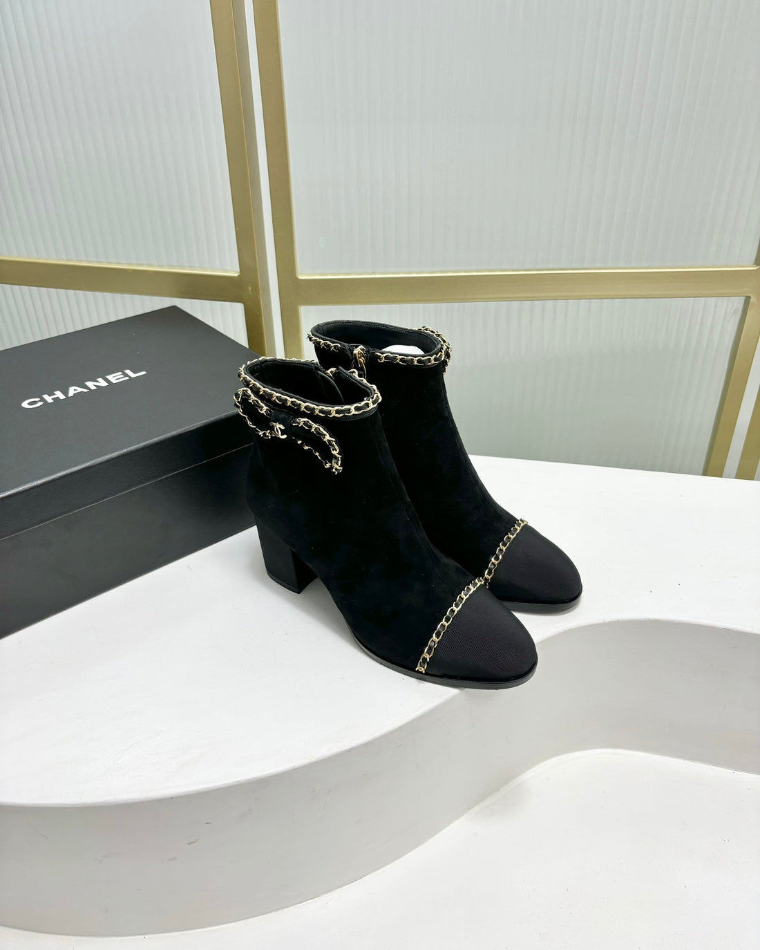CC Ankle Boot 65 Black Suede Grosgrain Leather Strap