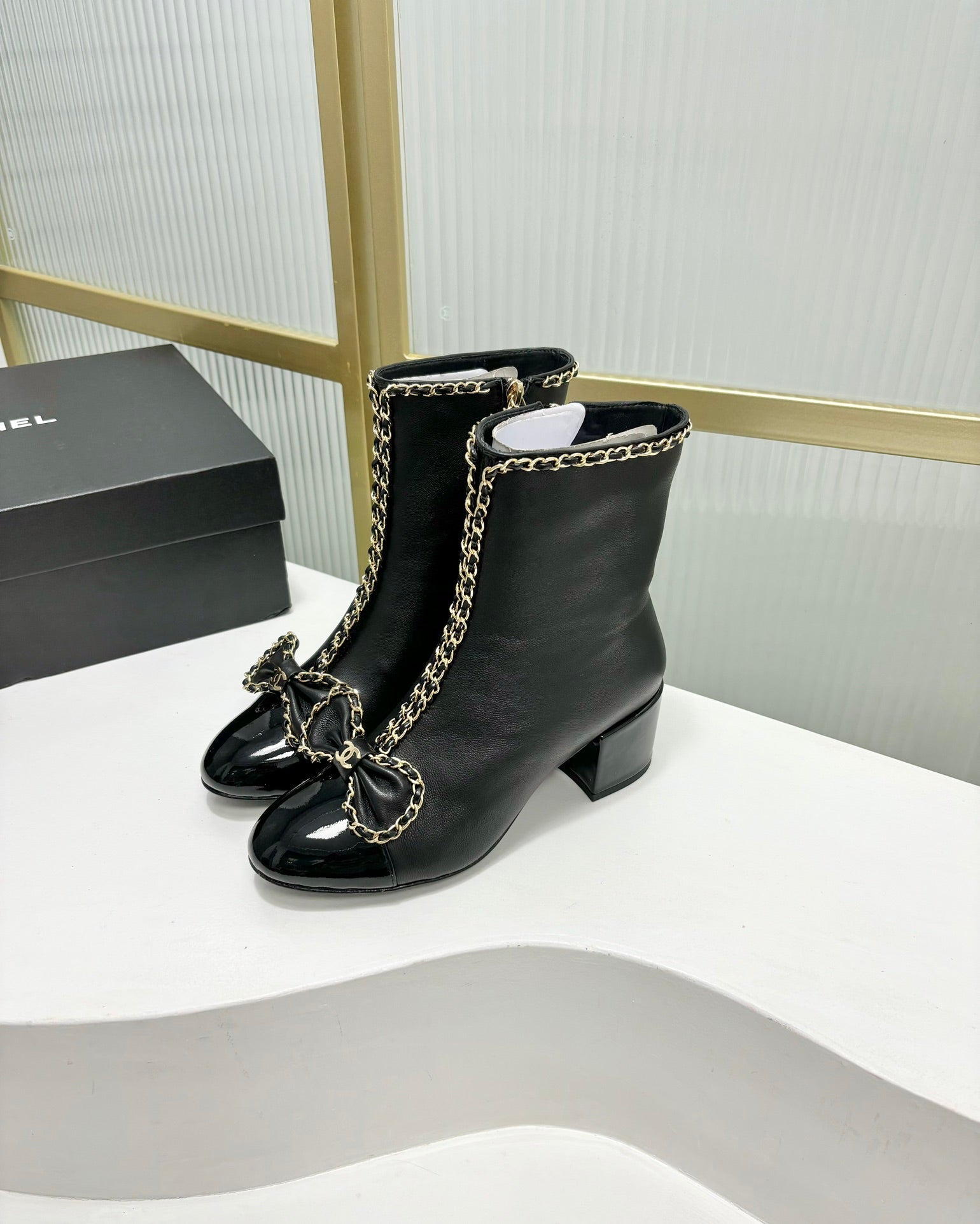 CC Ankle Boot 65 Black Calfskin Patent Calfksin Leather Strap