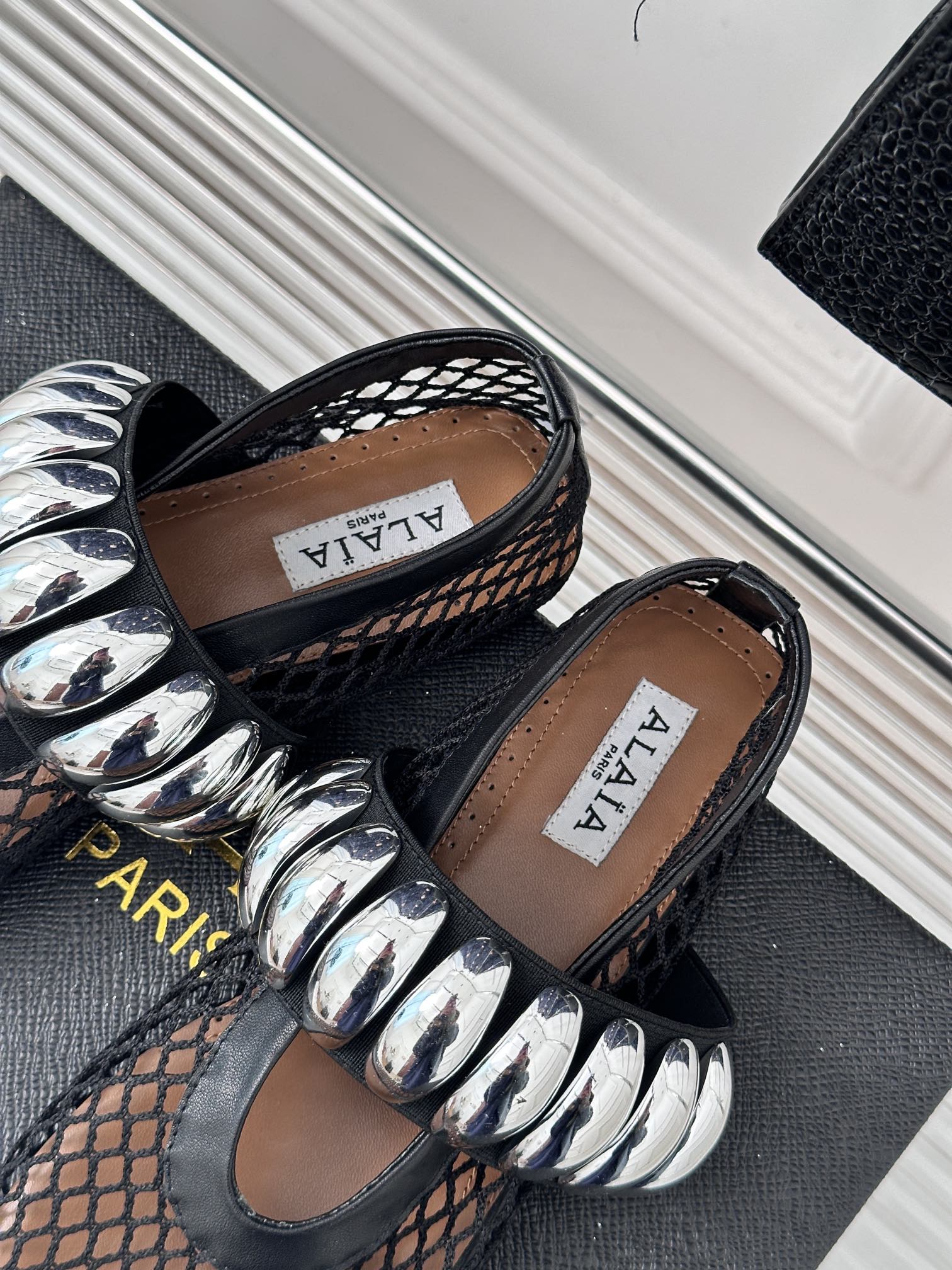 Alaia 25 Mary Jane Mesh Ballet Flats Black Calfskin 293248