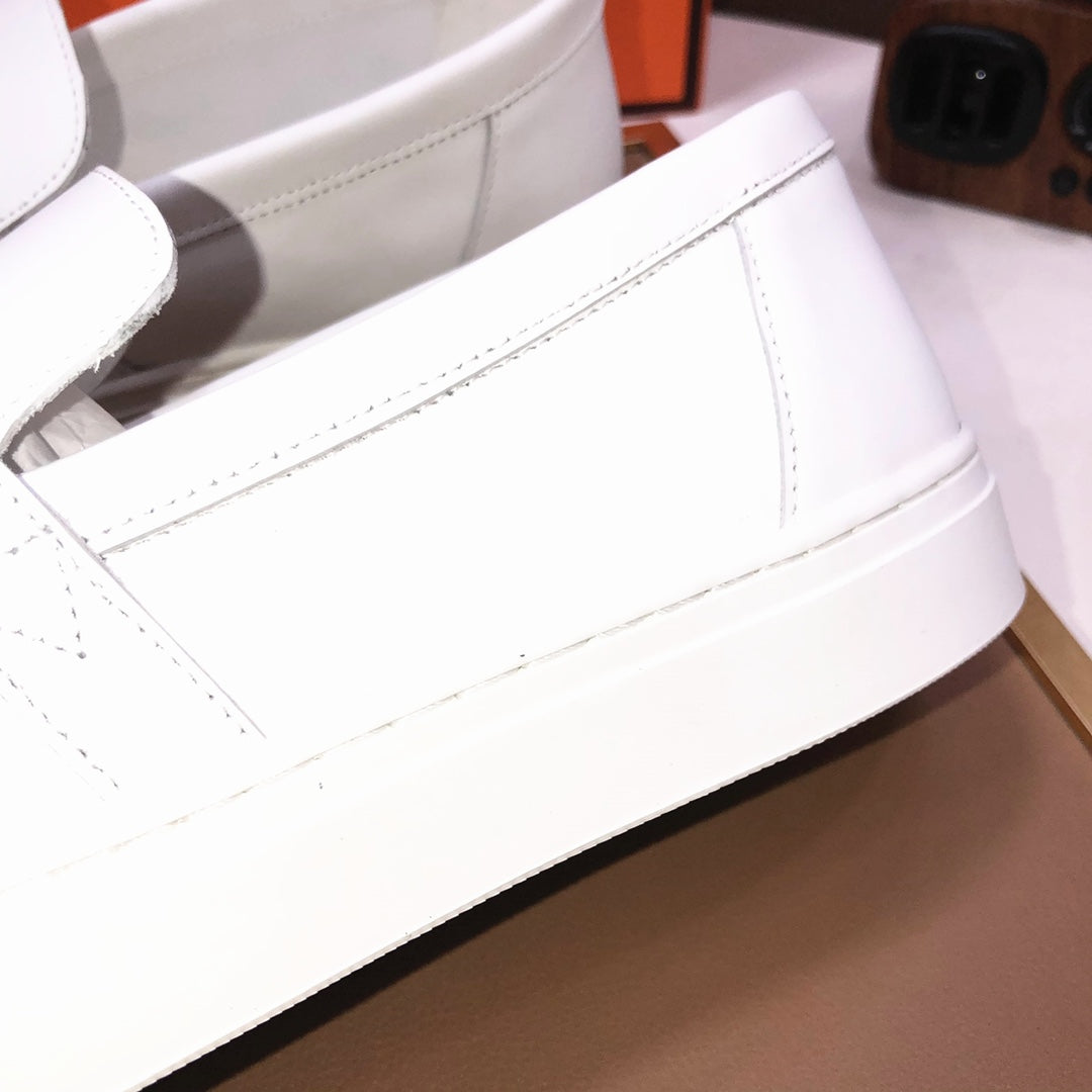 HM Men's Game Slip-on Loafer White Cowhide 473161