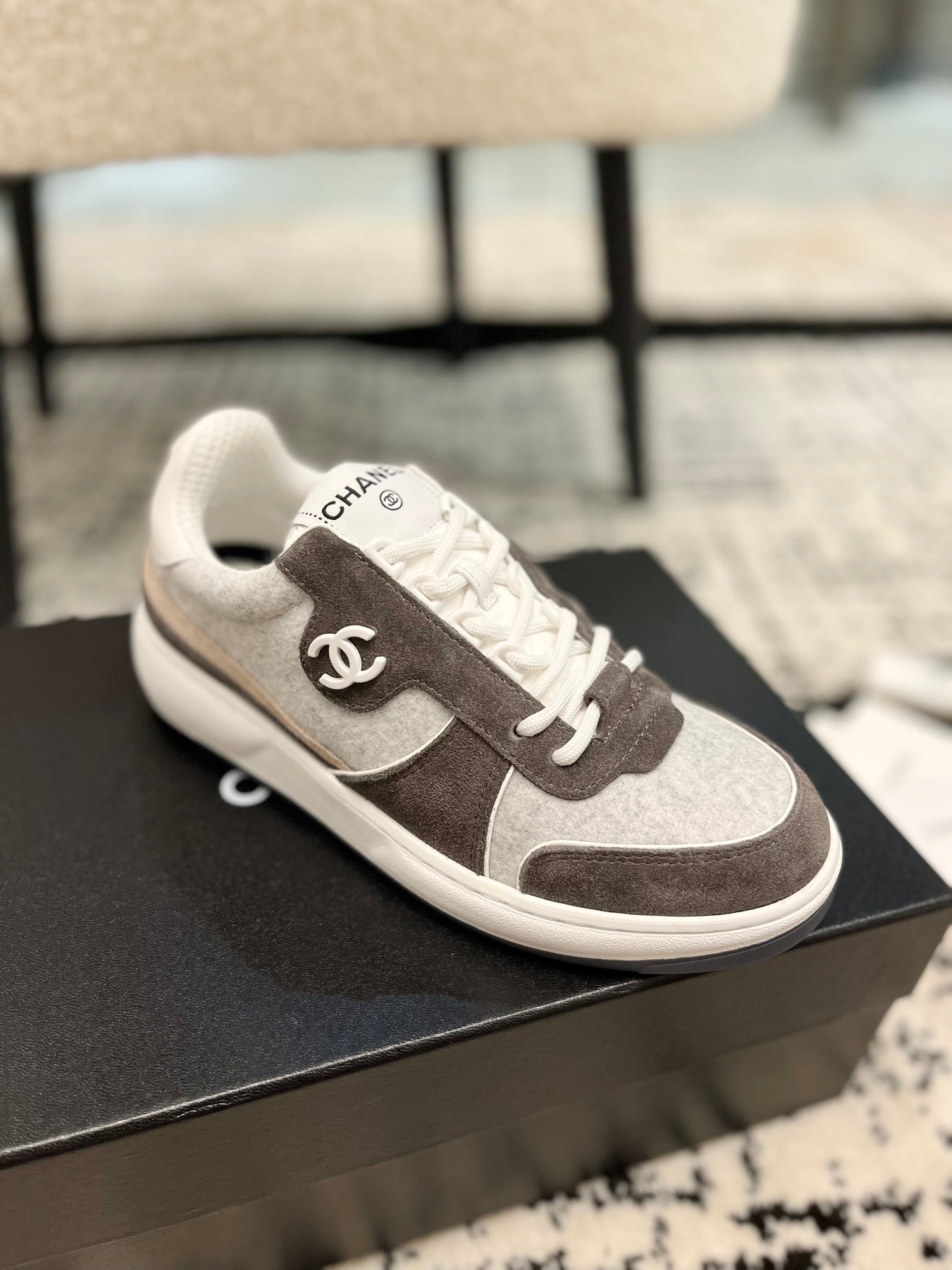 cc sneaker grey velvet dark brown suede