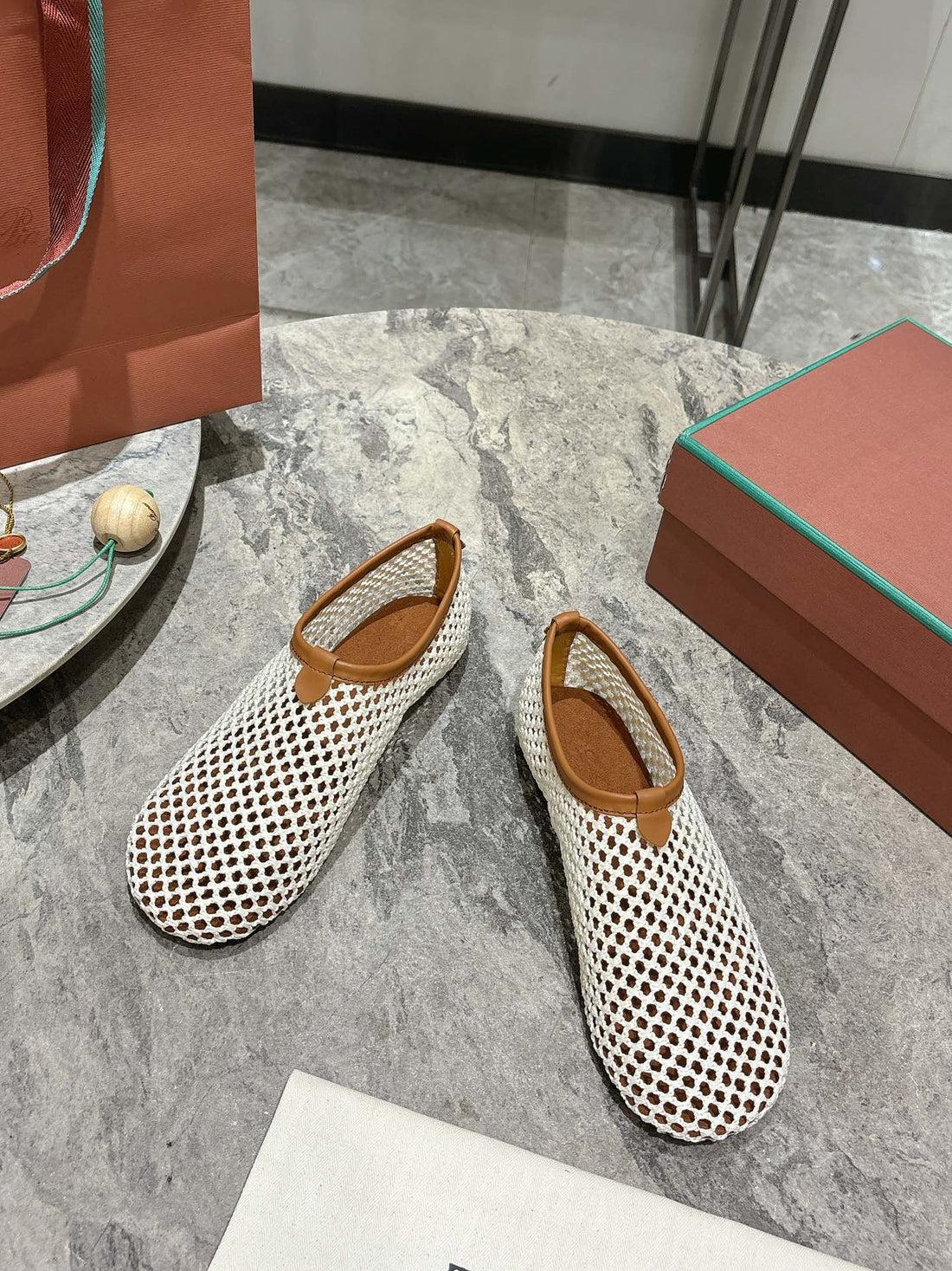 LP hollow knit ballet flats beige  original leather 379024