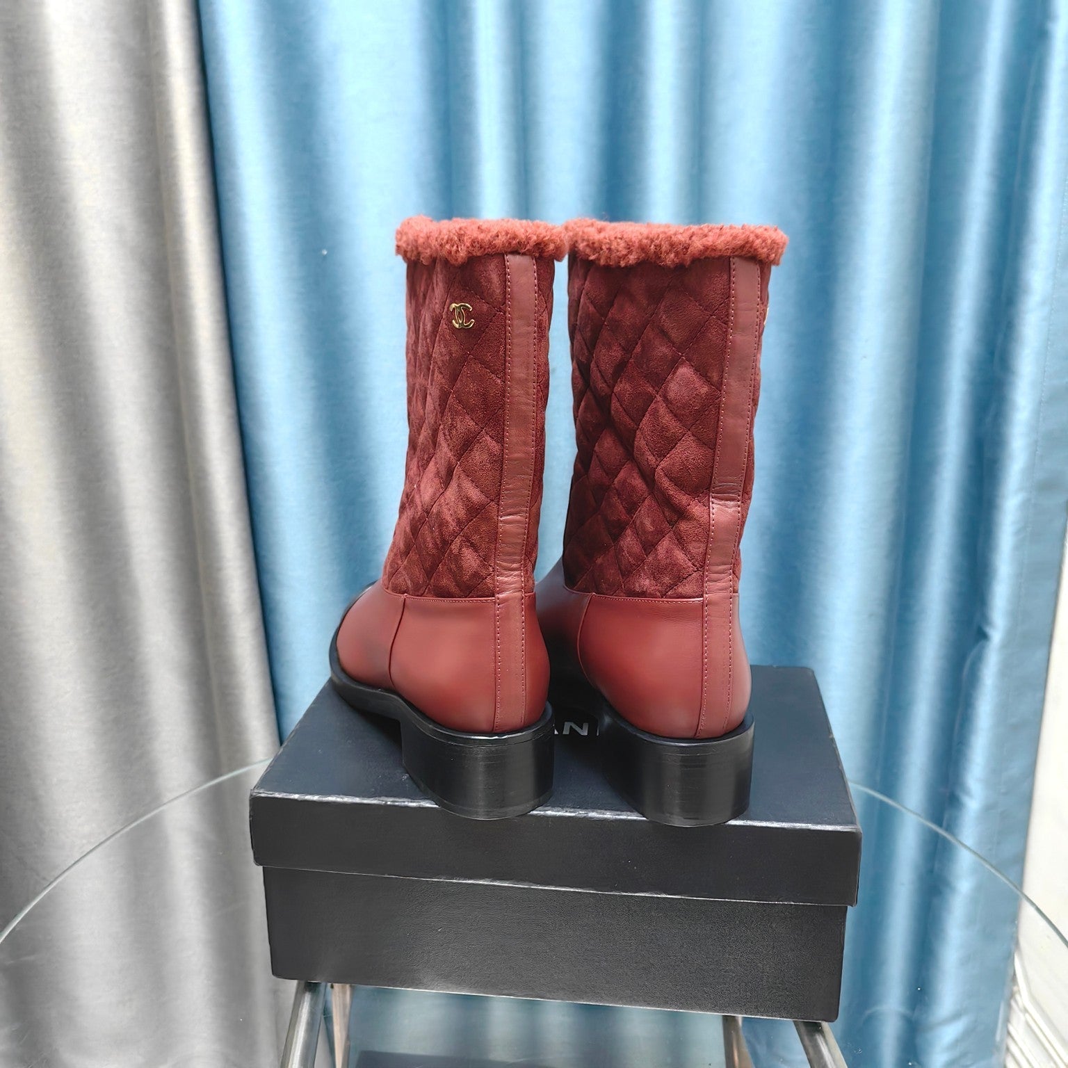 CC Short Boots Burgundy Suede Lining Wool And Lambskin