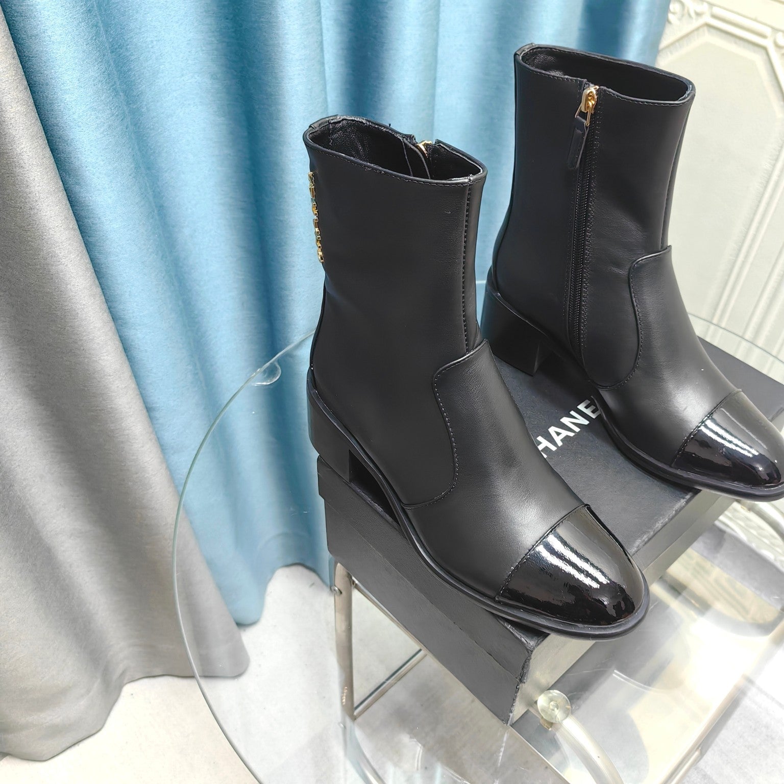 CC Short Boots Black Calfskin And Lambskin