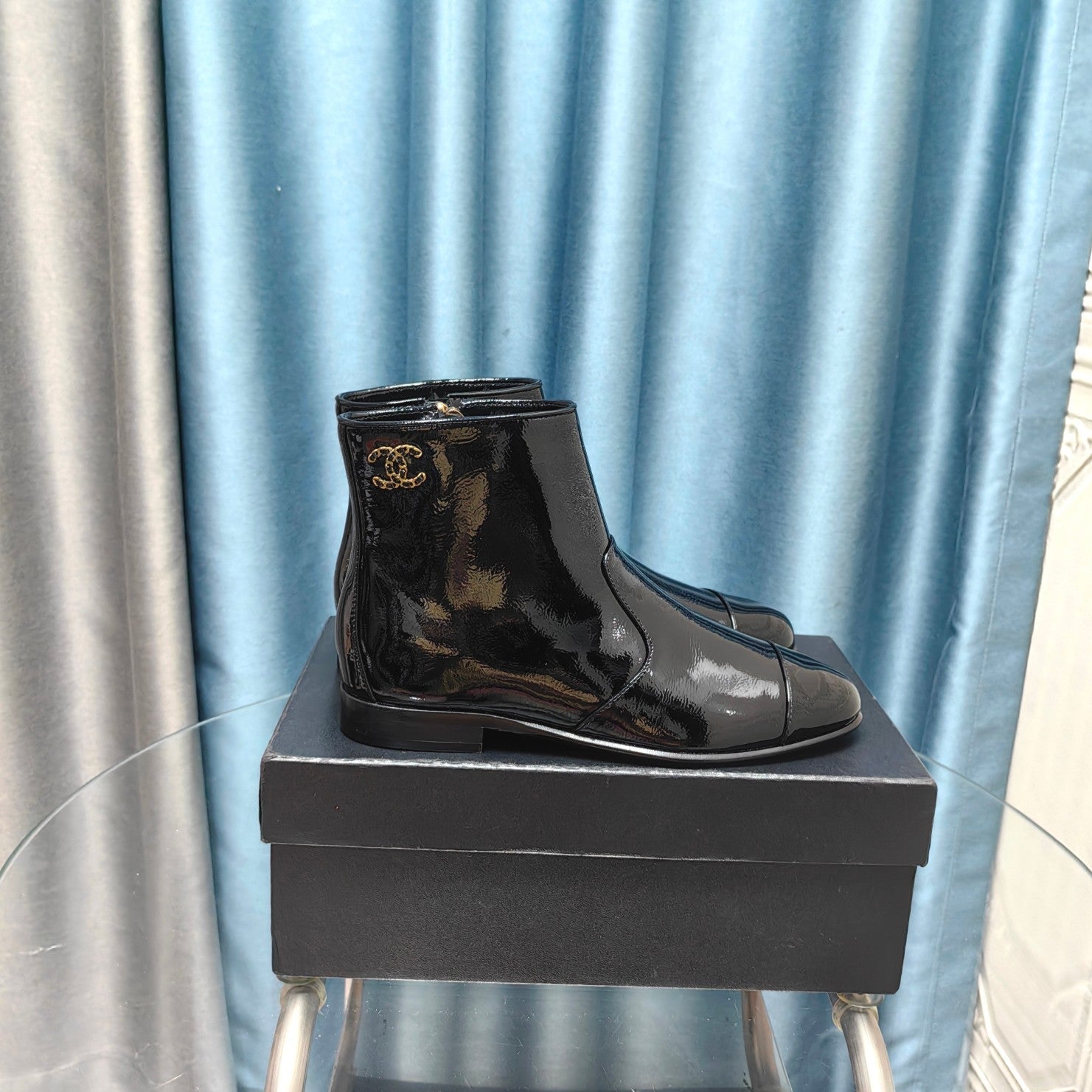CC Ankle Boots Glossy Black Calfskin