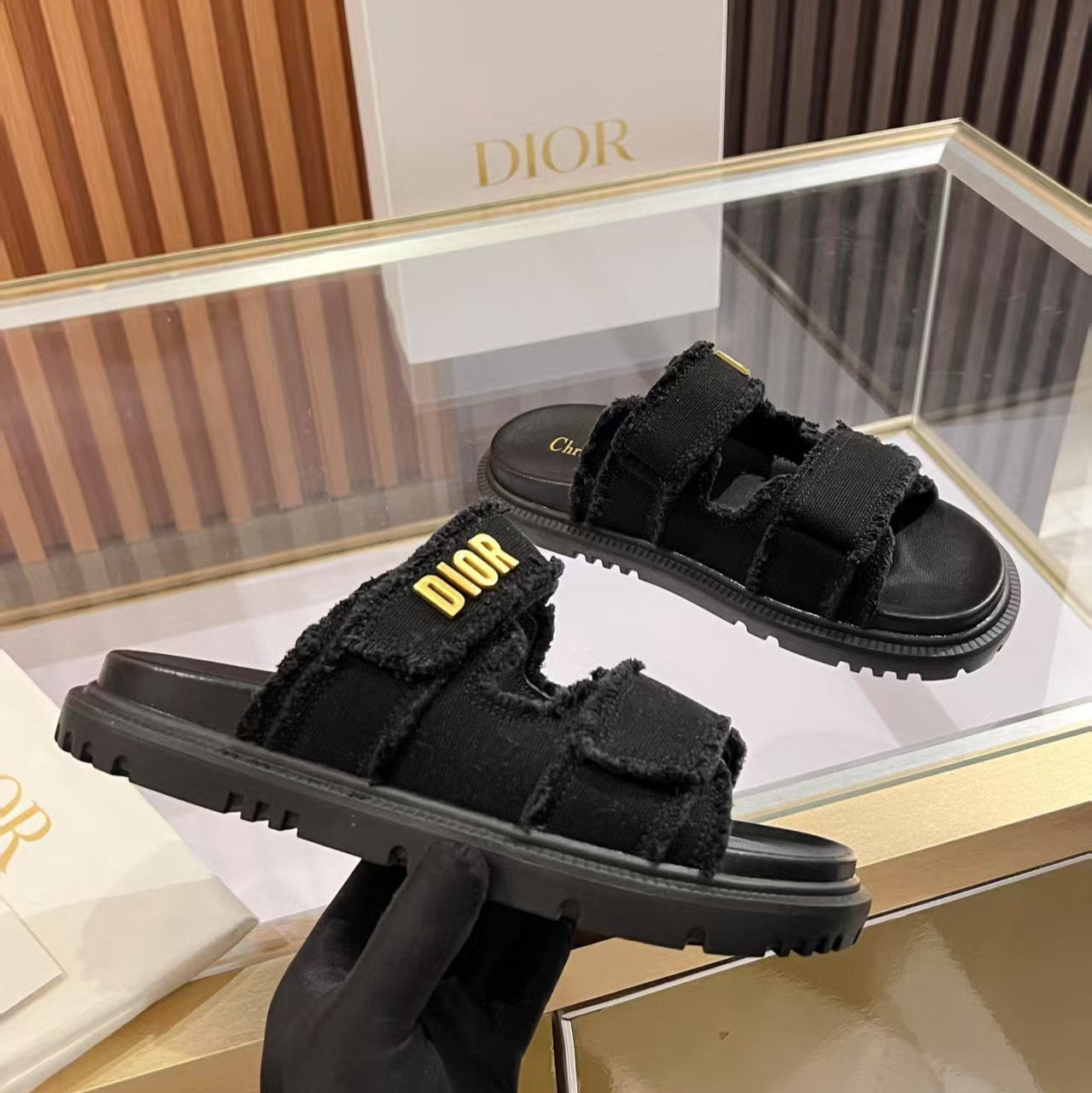 CD Dioract Slide Lambskin and Canvas 242450