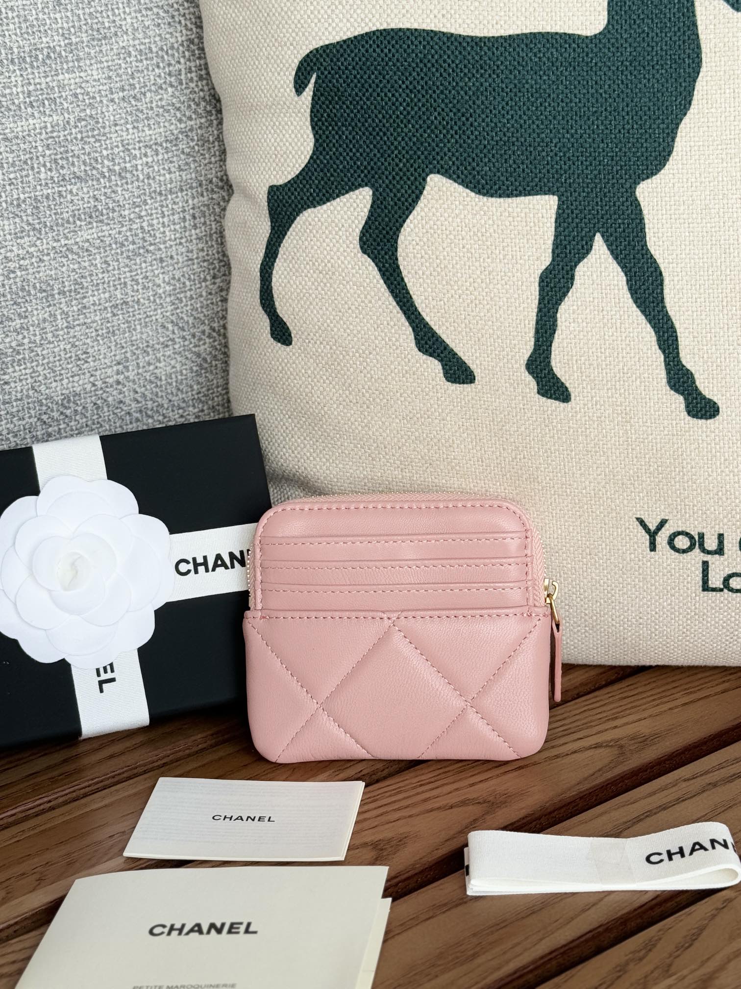 cc 19 zipped coin purse 11cm pink lambskin gold hardware