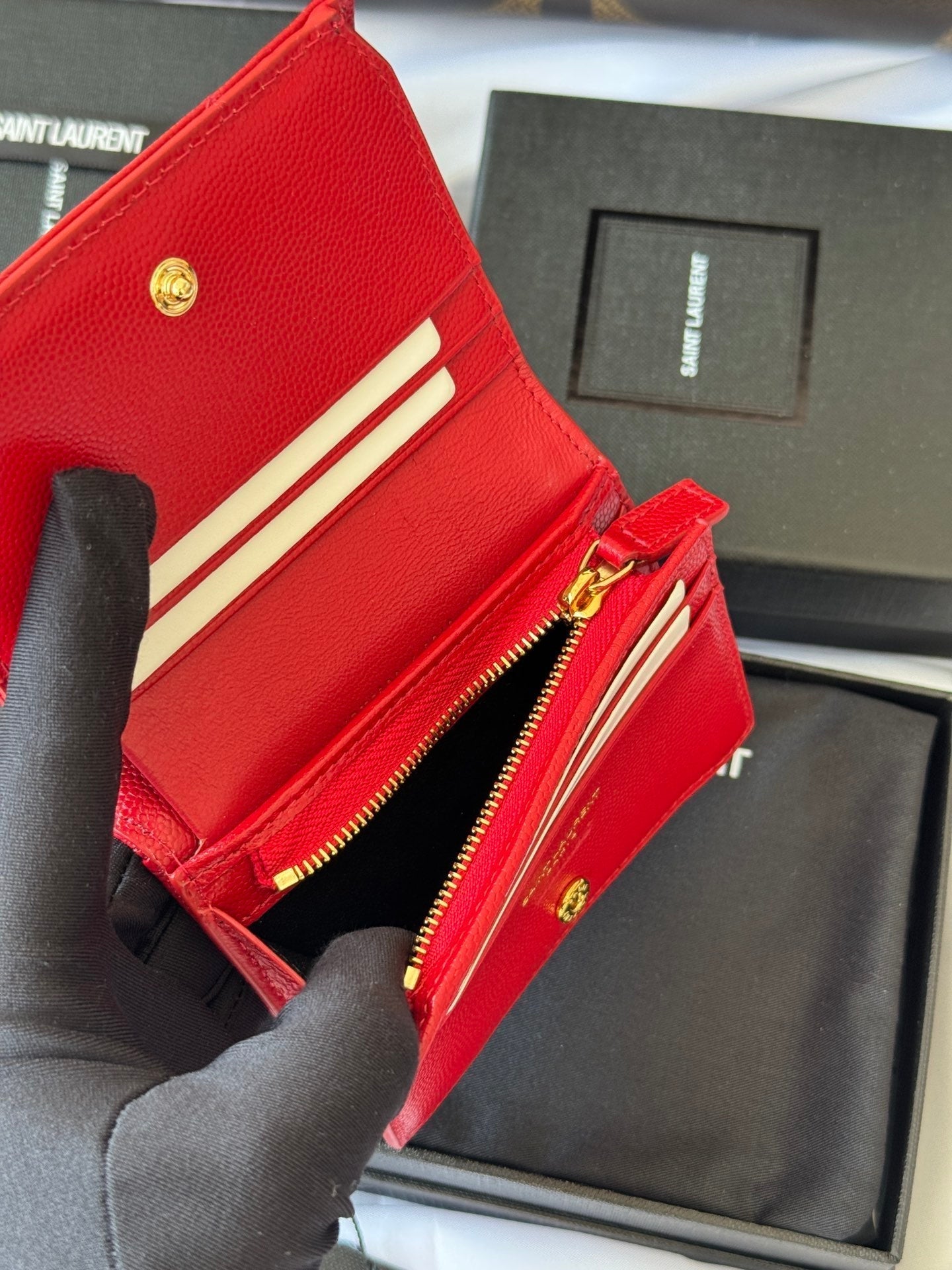 YSL Wallet Red Gold Cowhide 240592