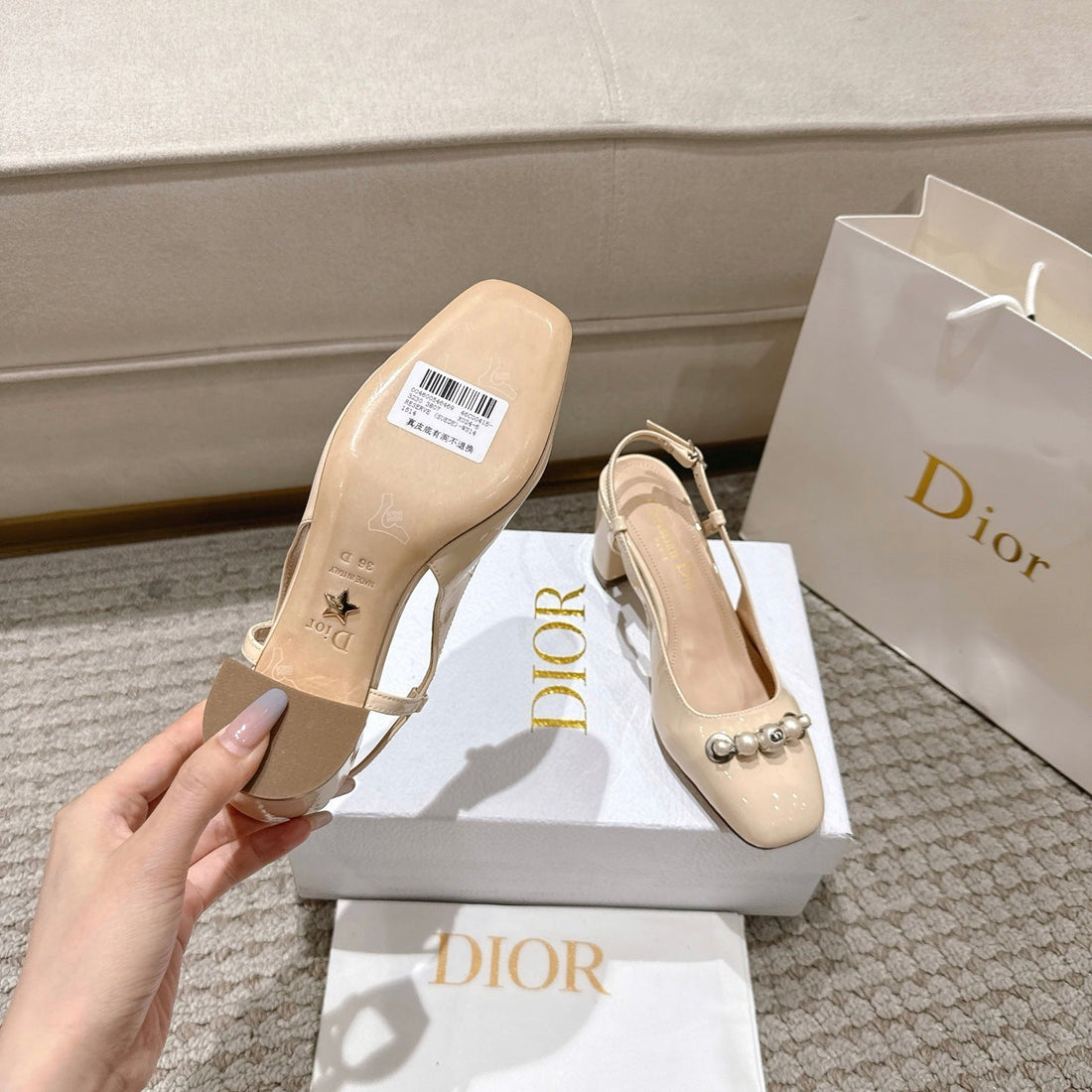 CD 25 slingback beige pearls patent leather 396118