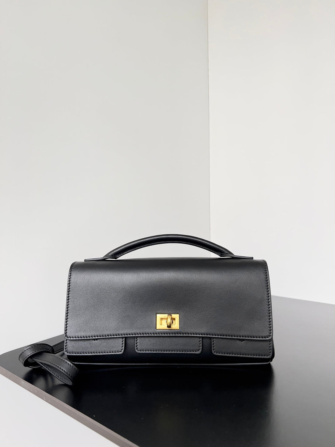 BEL AIR CLUTCH 27 IN BLACK NAPPA LAMBSKIN GOLD HARDWARE