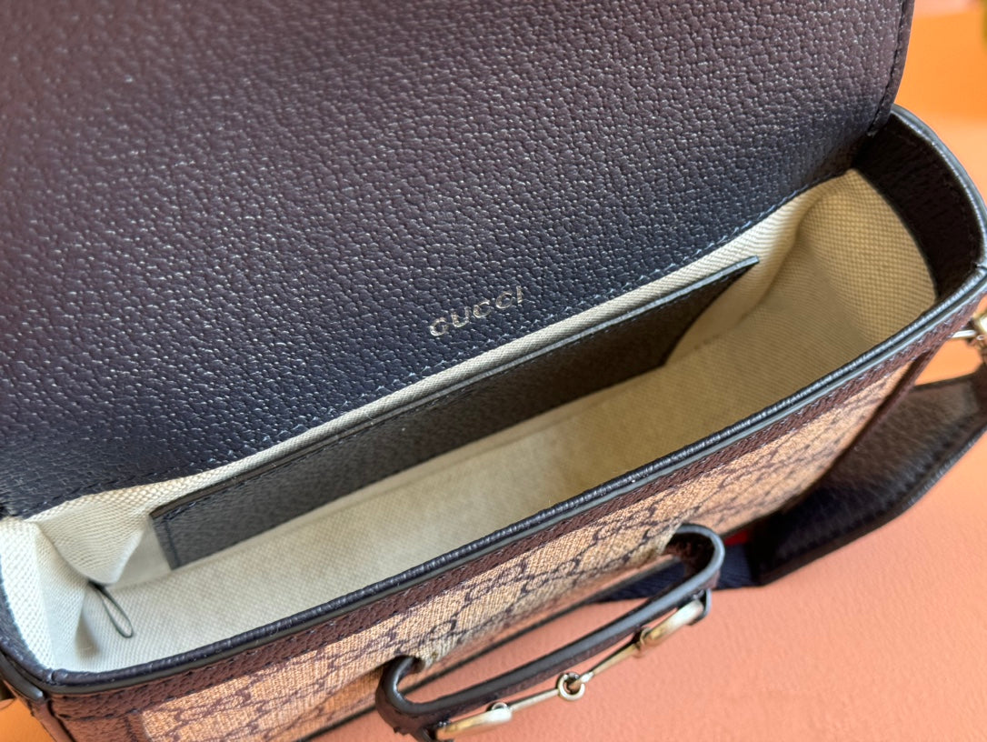 Gucci Horsebit Bag Ebony Blue Black  Leather Canvas 244258