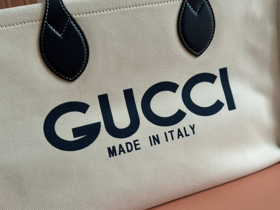 Gucci Medium Tote Bag Blue White Leather Canvas 248186