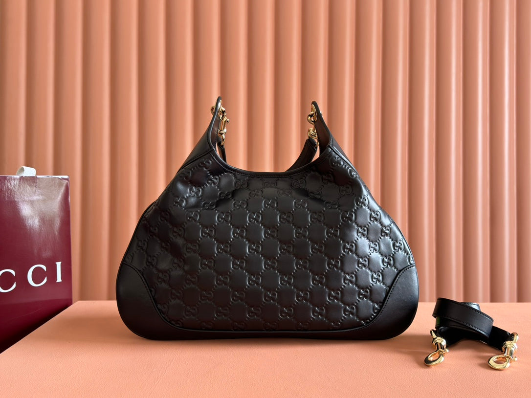 Gucci Body Double Lock Handbag Black Embossed Leather 248137