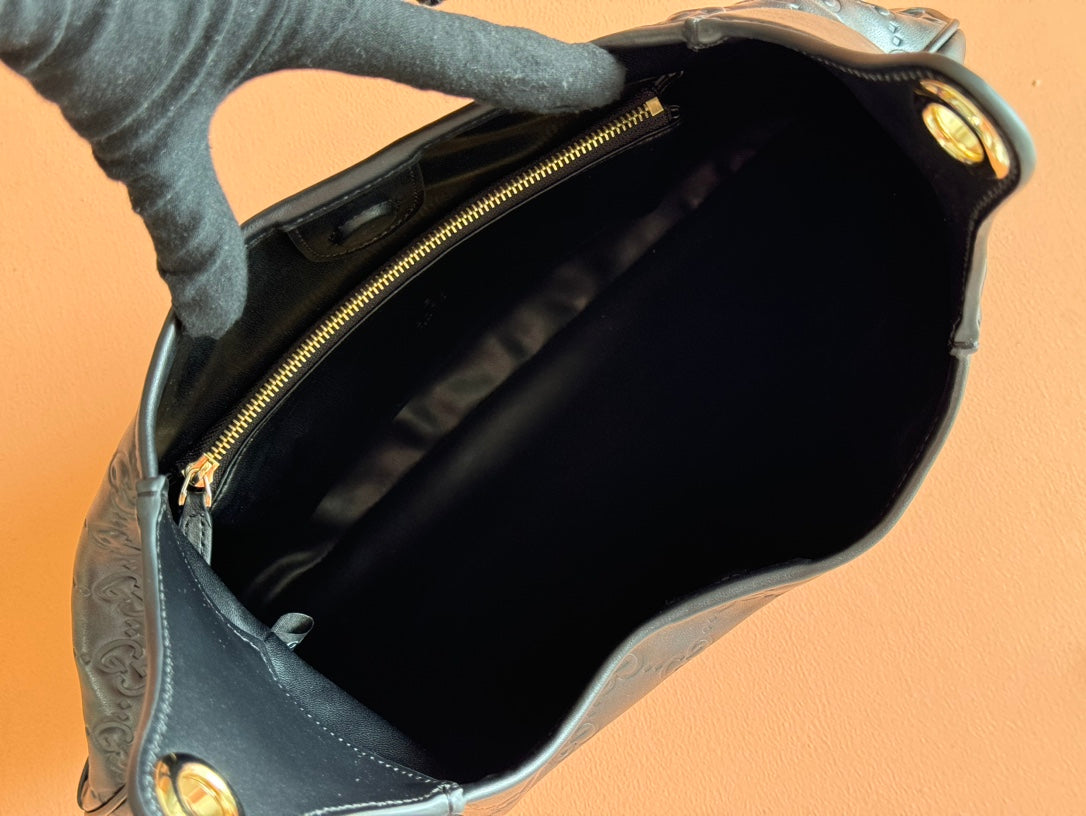 Gucci Body Double Lock Handbag Black Embossed Leather 248137