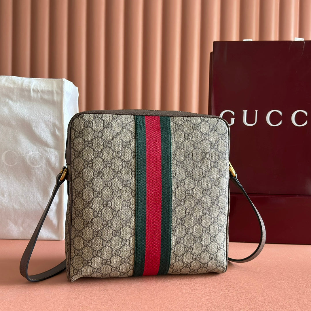 Gucci Ophidia GG Small Messenger Bag Ebony Brown Canvas Leather