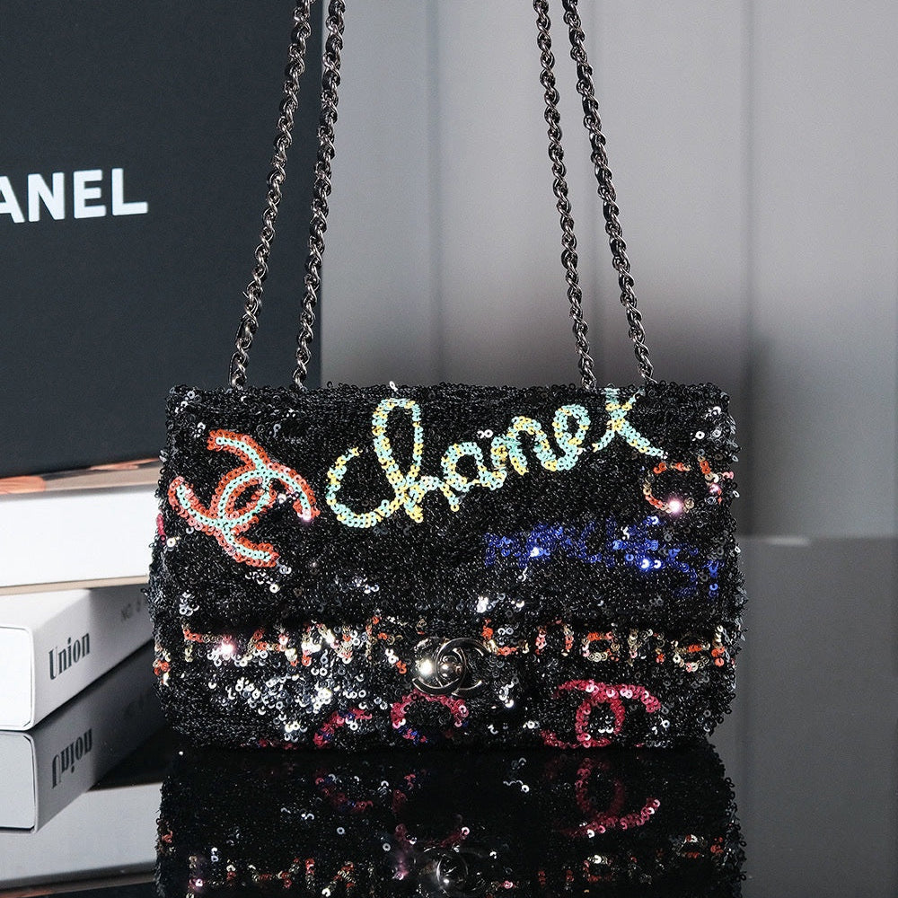 24S Flap Bag 20cm Multicolor Sequin Calfskin