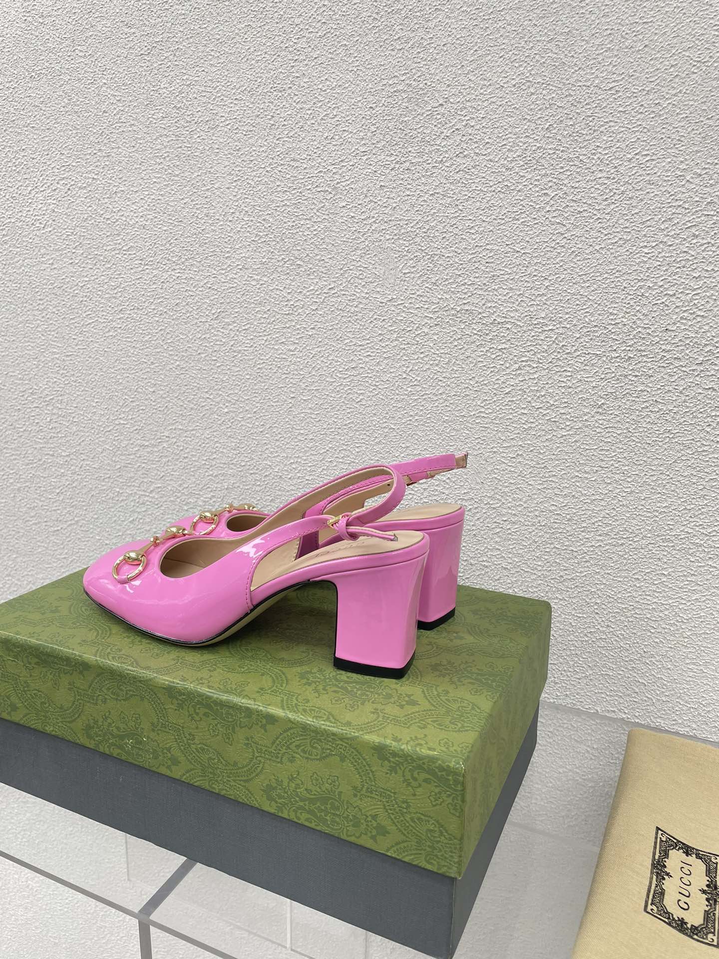 GG WOMEN'S HORSEBIT SLINGBACK 75MM IN FUSICA PINK CALFSKIN