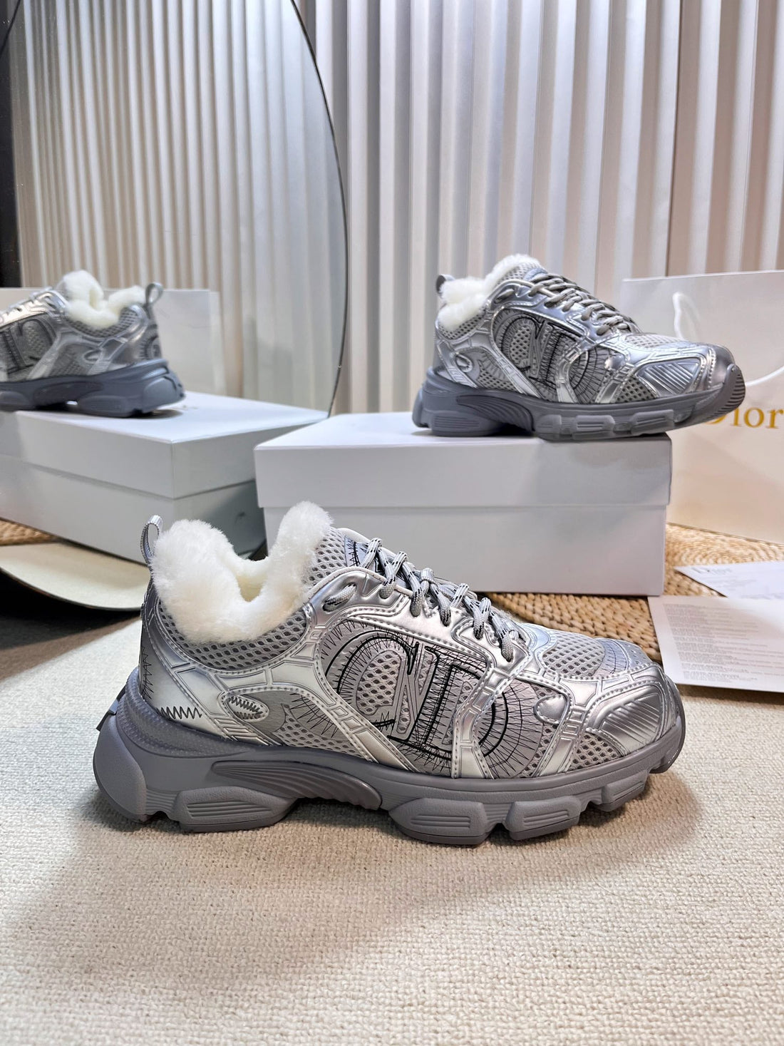 CD Chrono Sneaker In Silver Mesh Fabric With Fleece Lining 992619