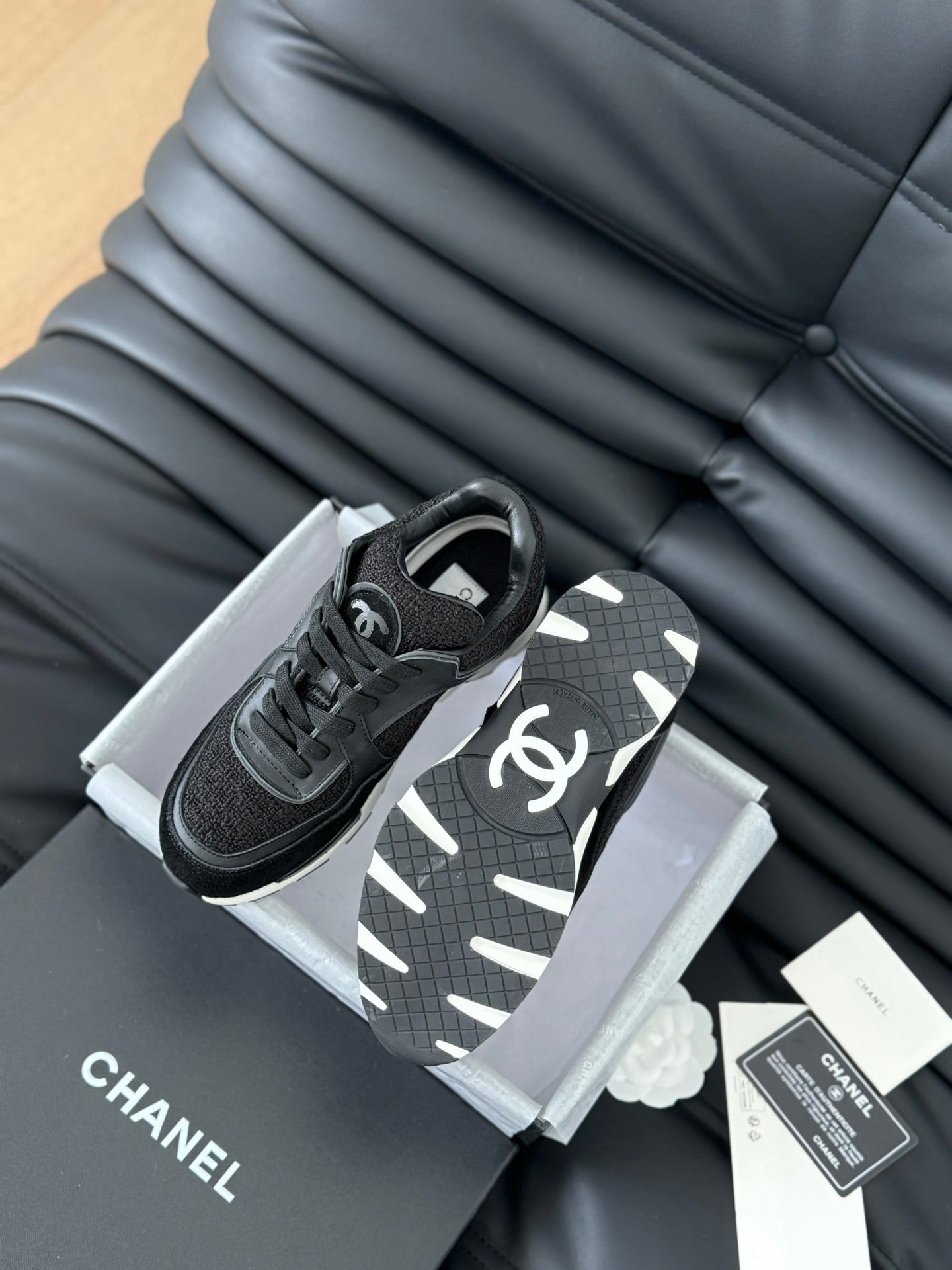 cc sneaker black tweed suede