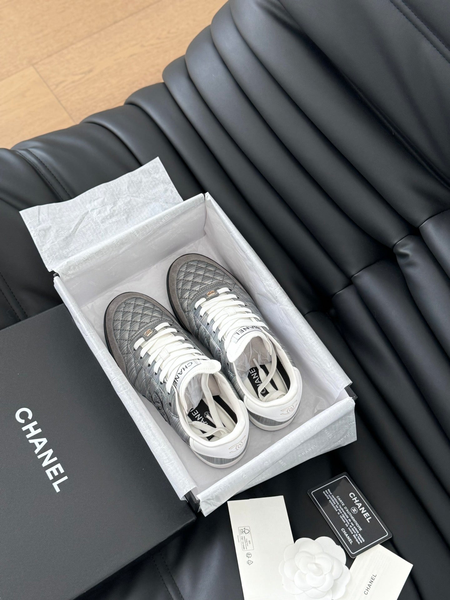 CC SNEAKER IN PEARL GREY MIX WHITE EMBROIDERED LAMBSKIN