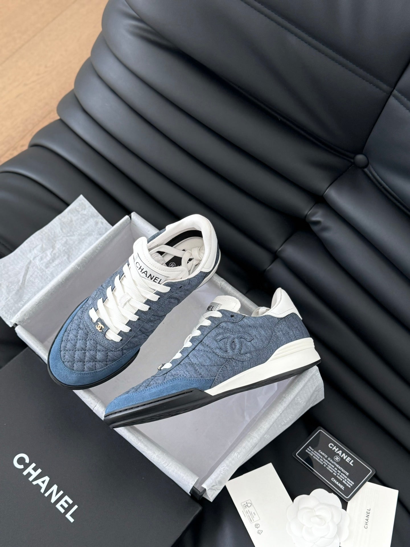 CC SNEAKER IN AEGEAN BLUE MIX WHITE EMBROIDERED LAMBSKIN