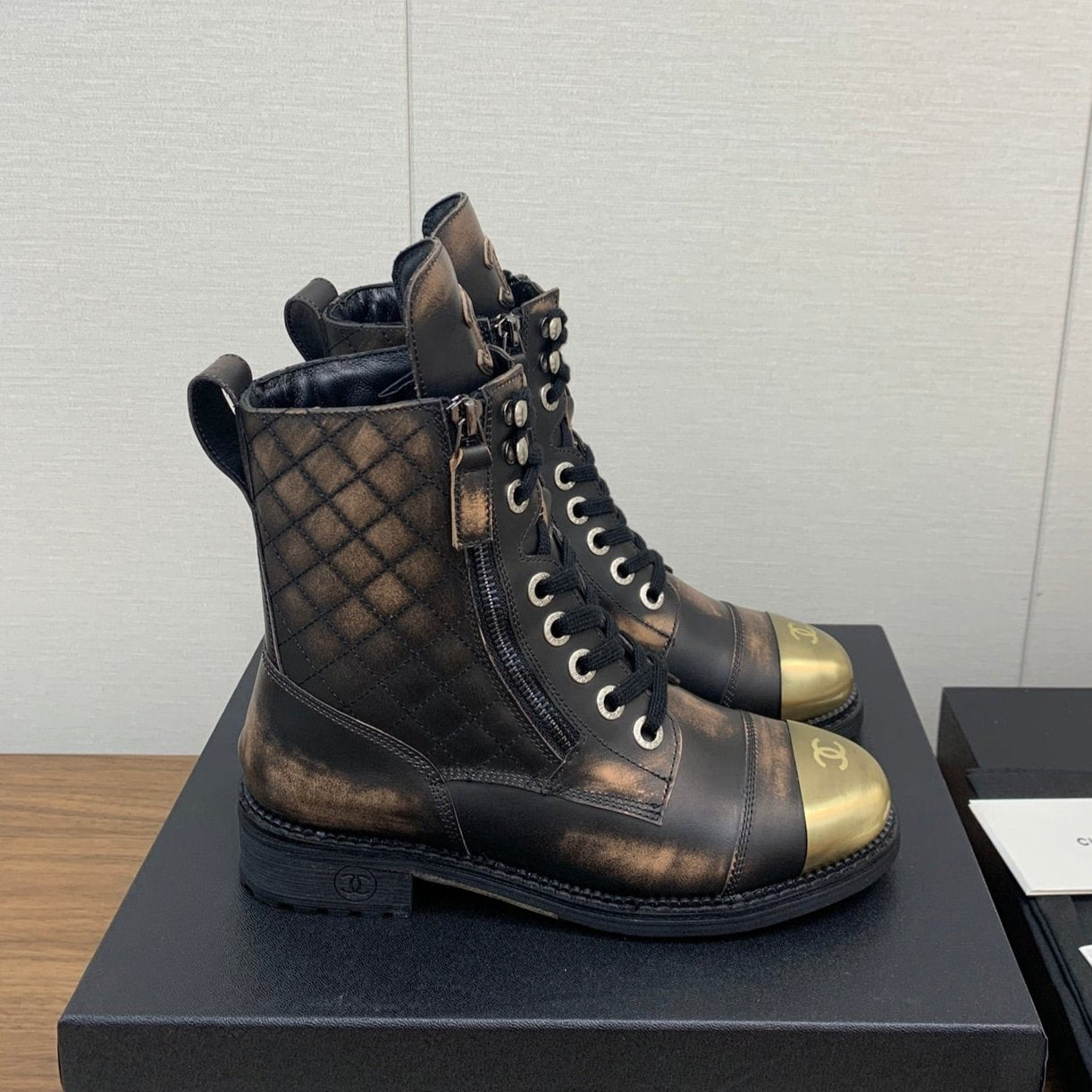 CC Short Boots Brown Black Yellow Cowhide