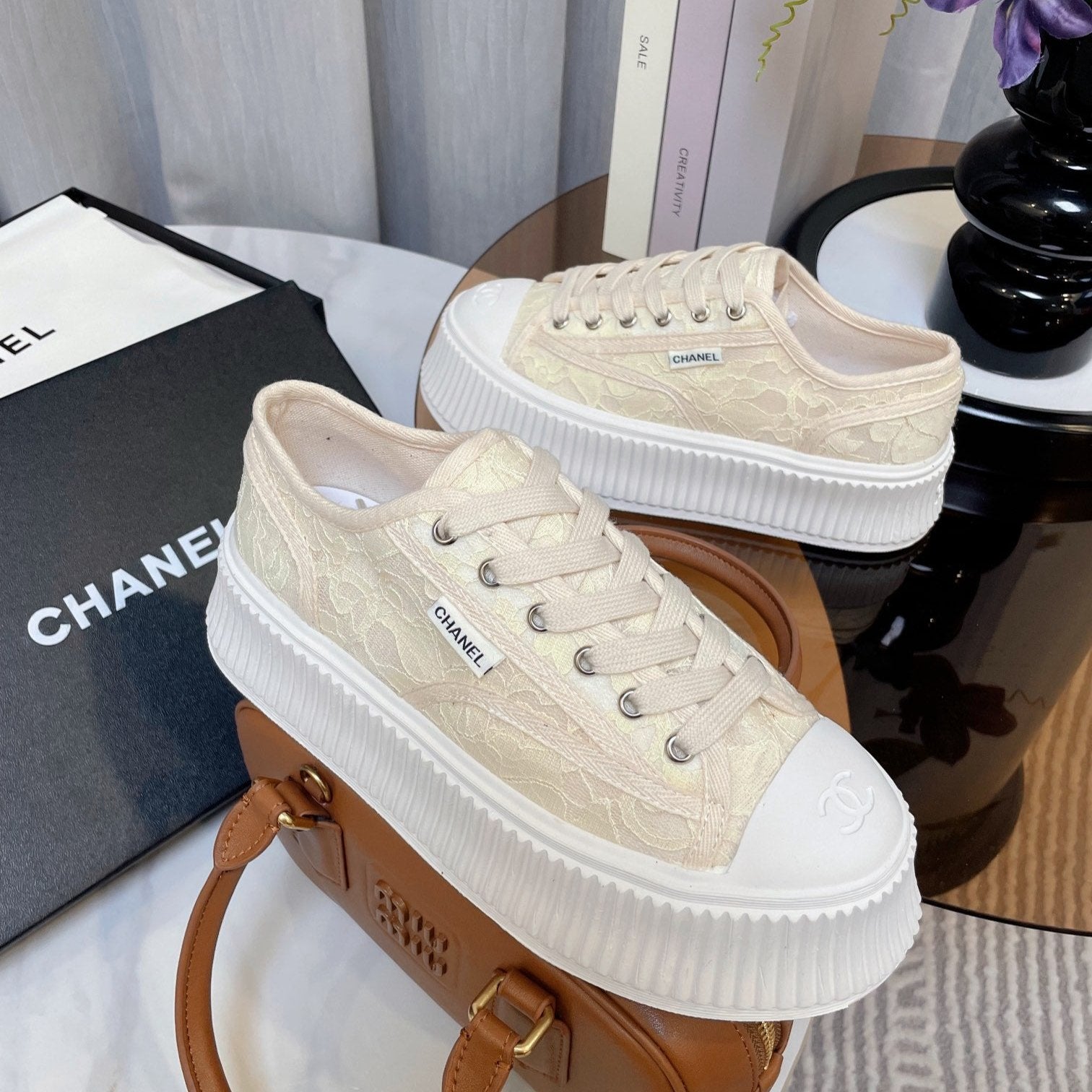 cc sneaker 40 beige lace