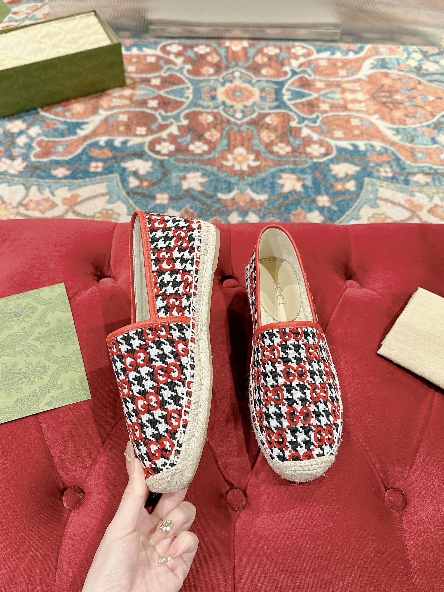 GG ESPADRILLE LOAFER CRIMSON AND BLACK CANVAS