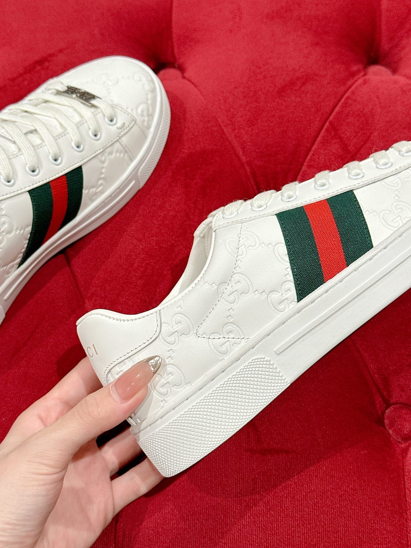 GG Ace Sneaker White Monogram Empreinte Calfskin