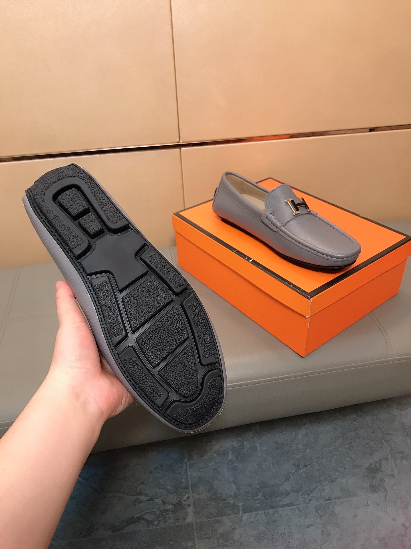 HM Men's Loafer Grey Cowhide 523199