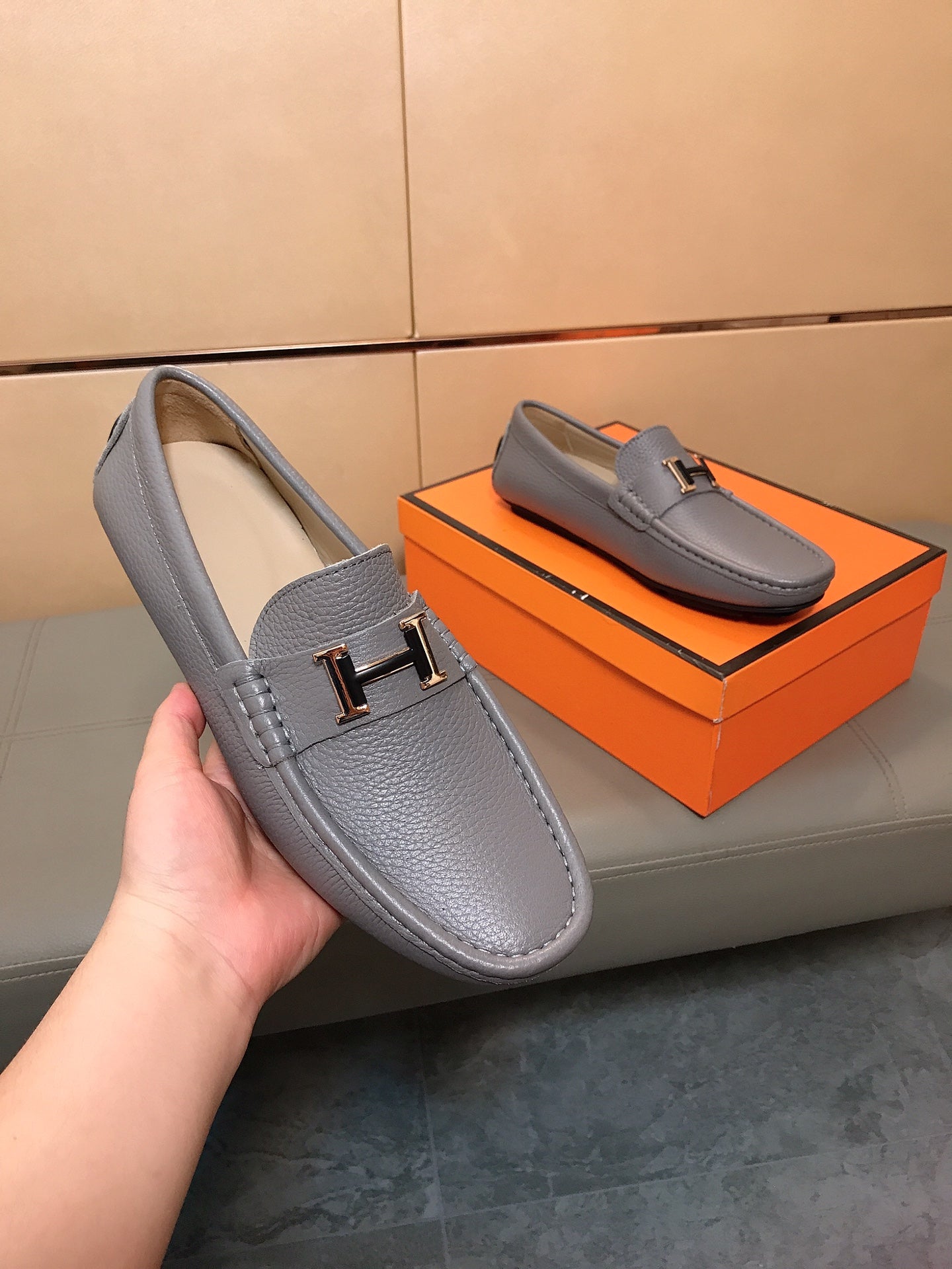 HM Men's Loafer Grey Cowhide 523199