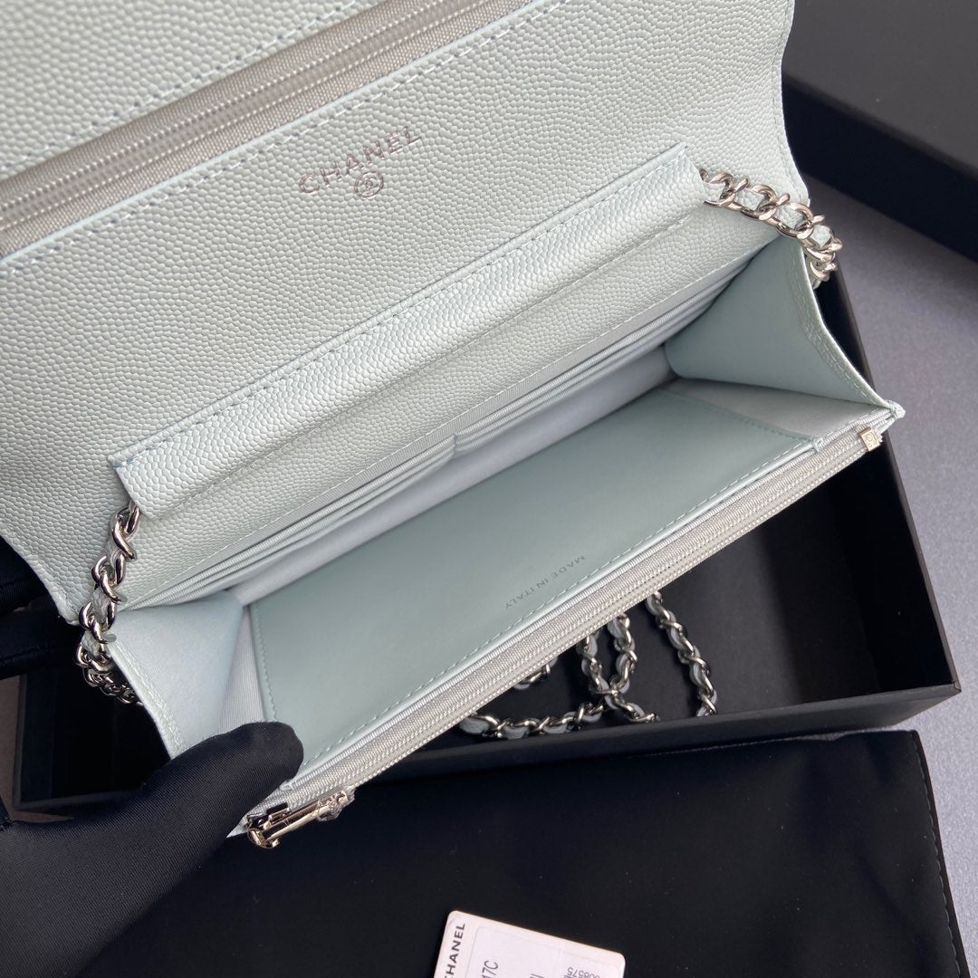 CC Woc 20cm White Grained Calfskin Silver Hardware