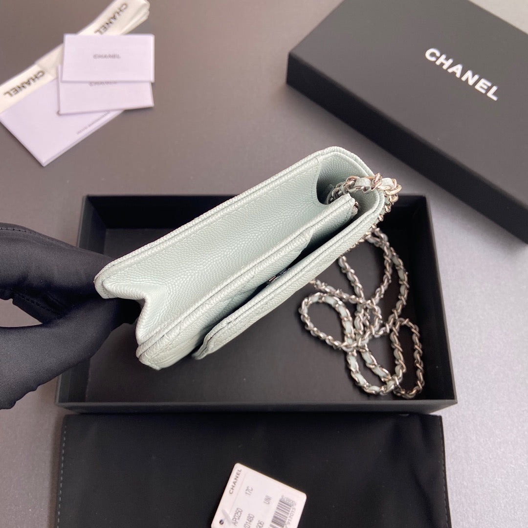 CC Woc 20cm White Grained Calfskin Silver Hardware