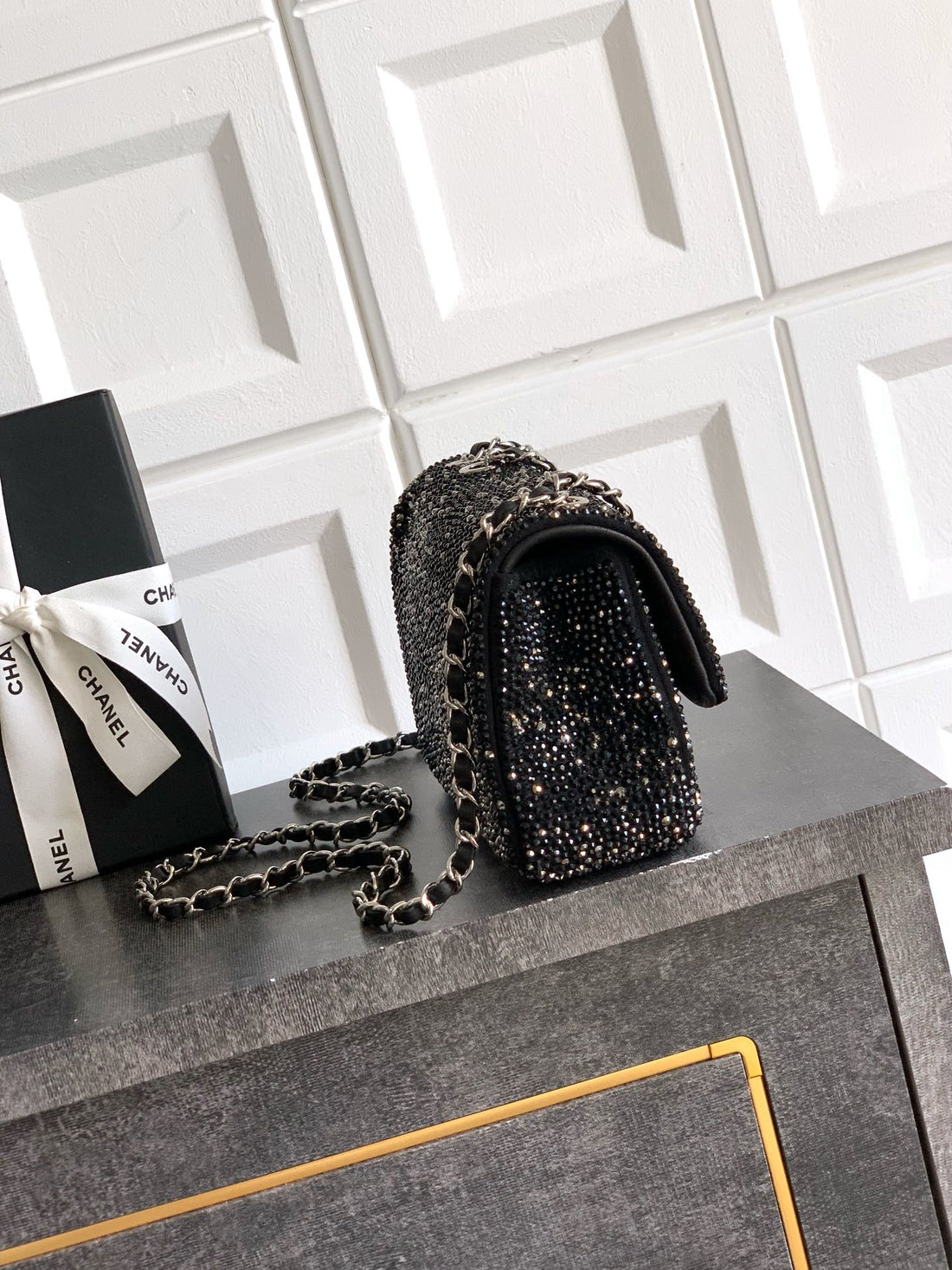 CC Classic Flap Bag  full diamond black calfskin